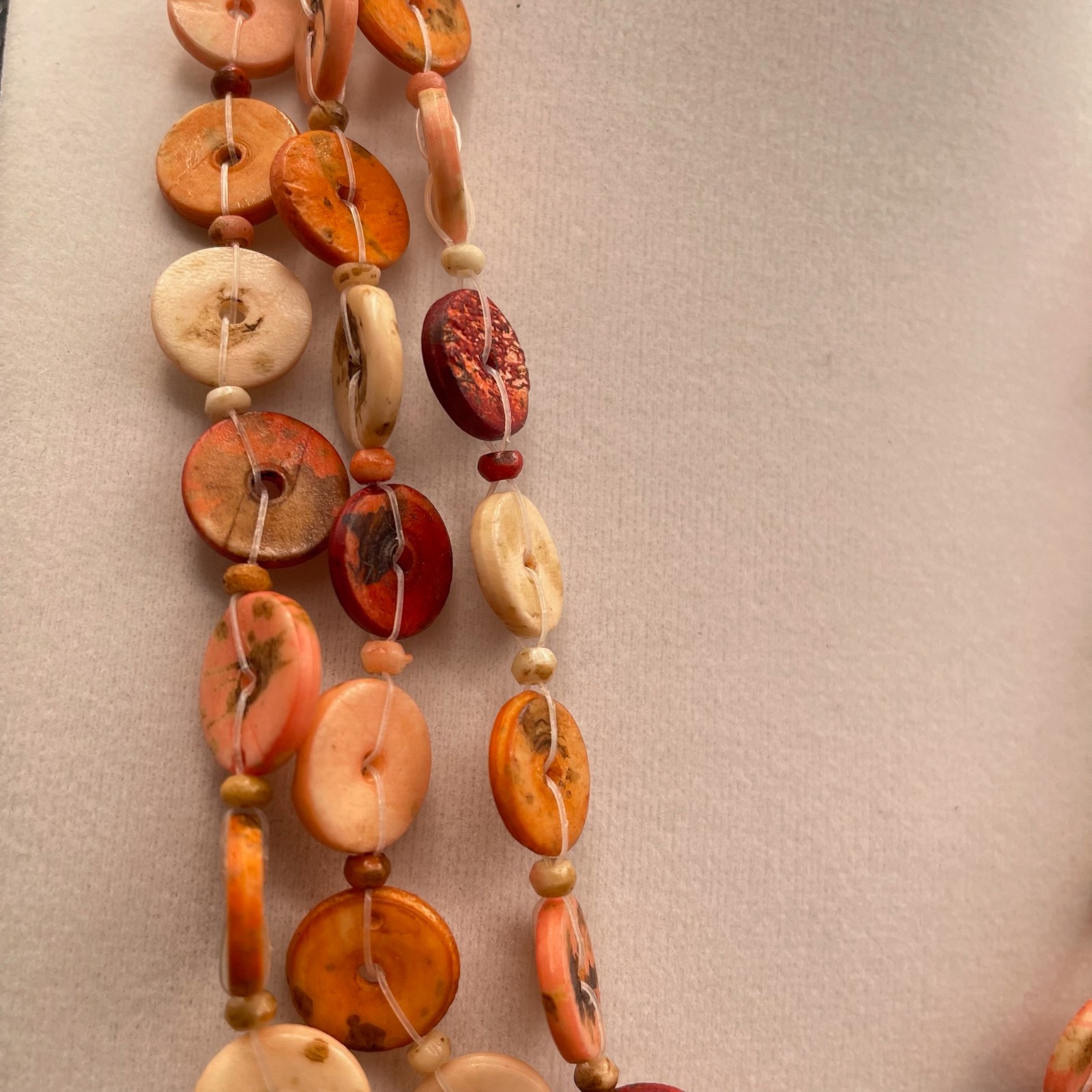 Vintage Multicolor Shell Nugget Nude Dyed Wood Lobster Beaded Necklace – 19″