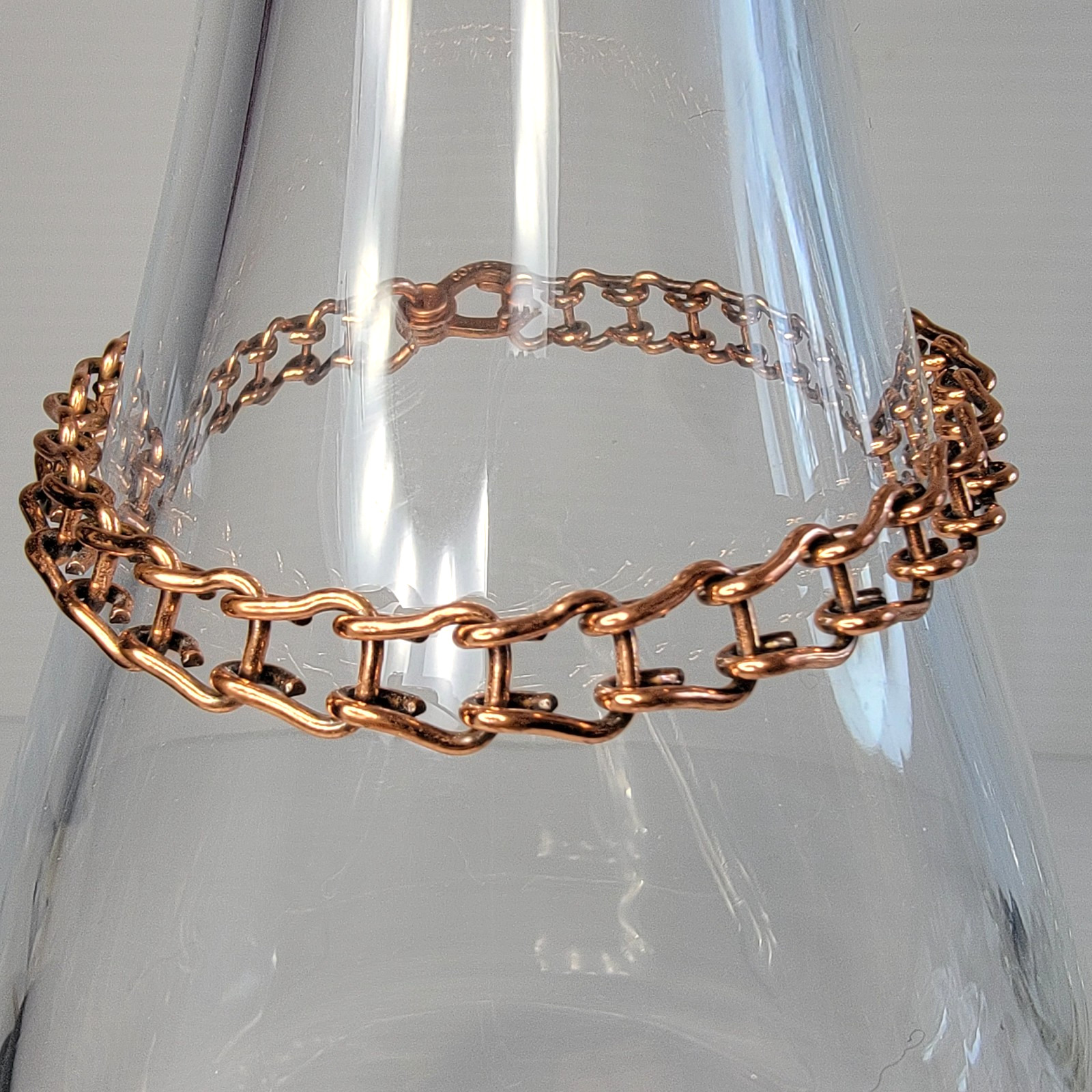 Vintage Solid Copper Double Link Ladder Chain Bracelet 8″ Sister Hook Clasp 14g