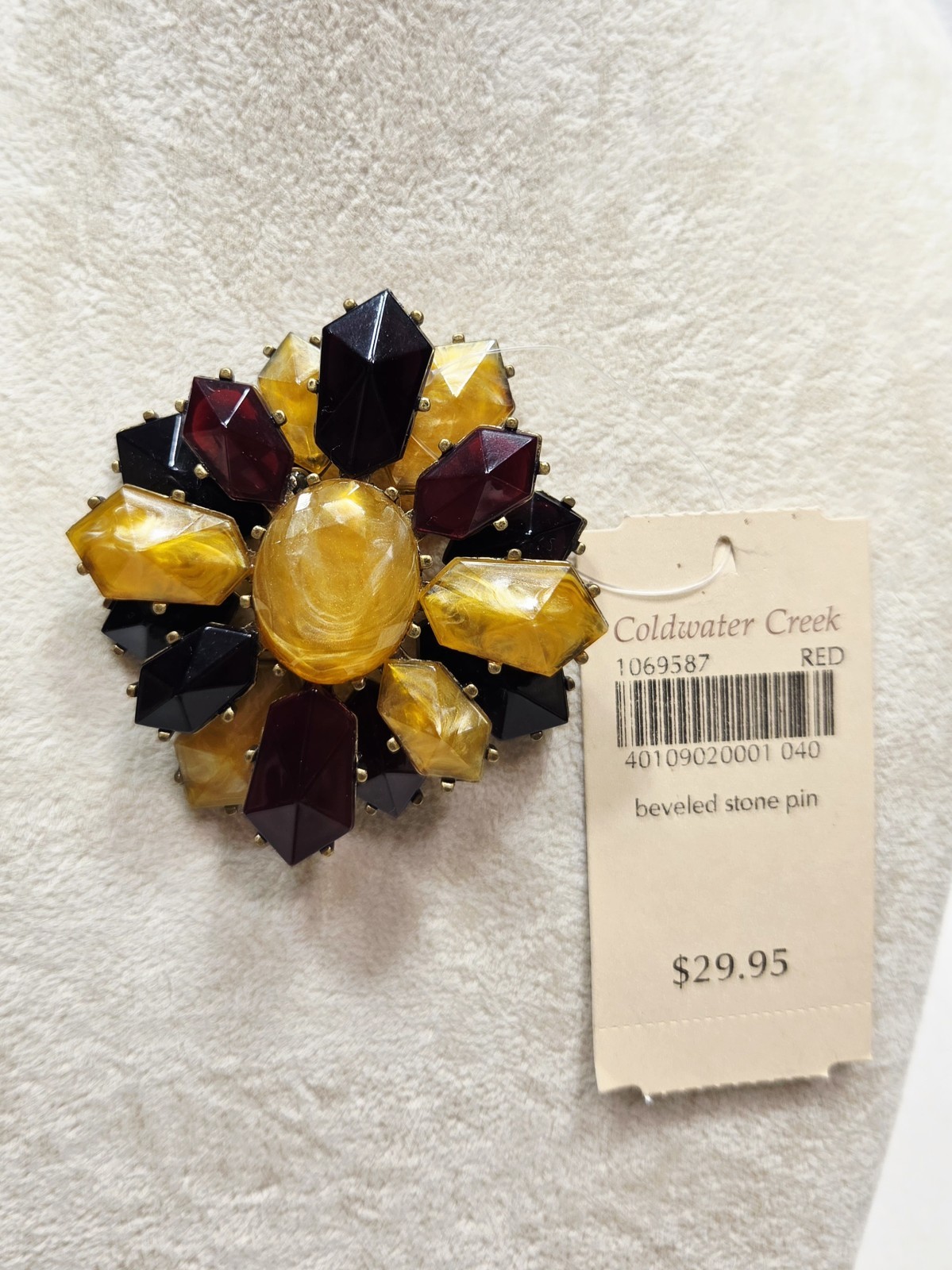 Vintage Coldwater Creek Multi-Color Lucite Faux Stones Layered Tone Brooch Pin