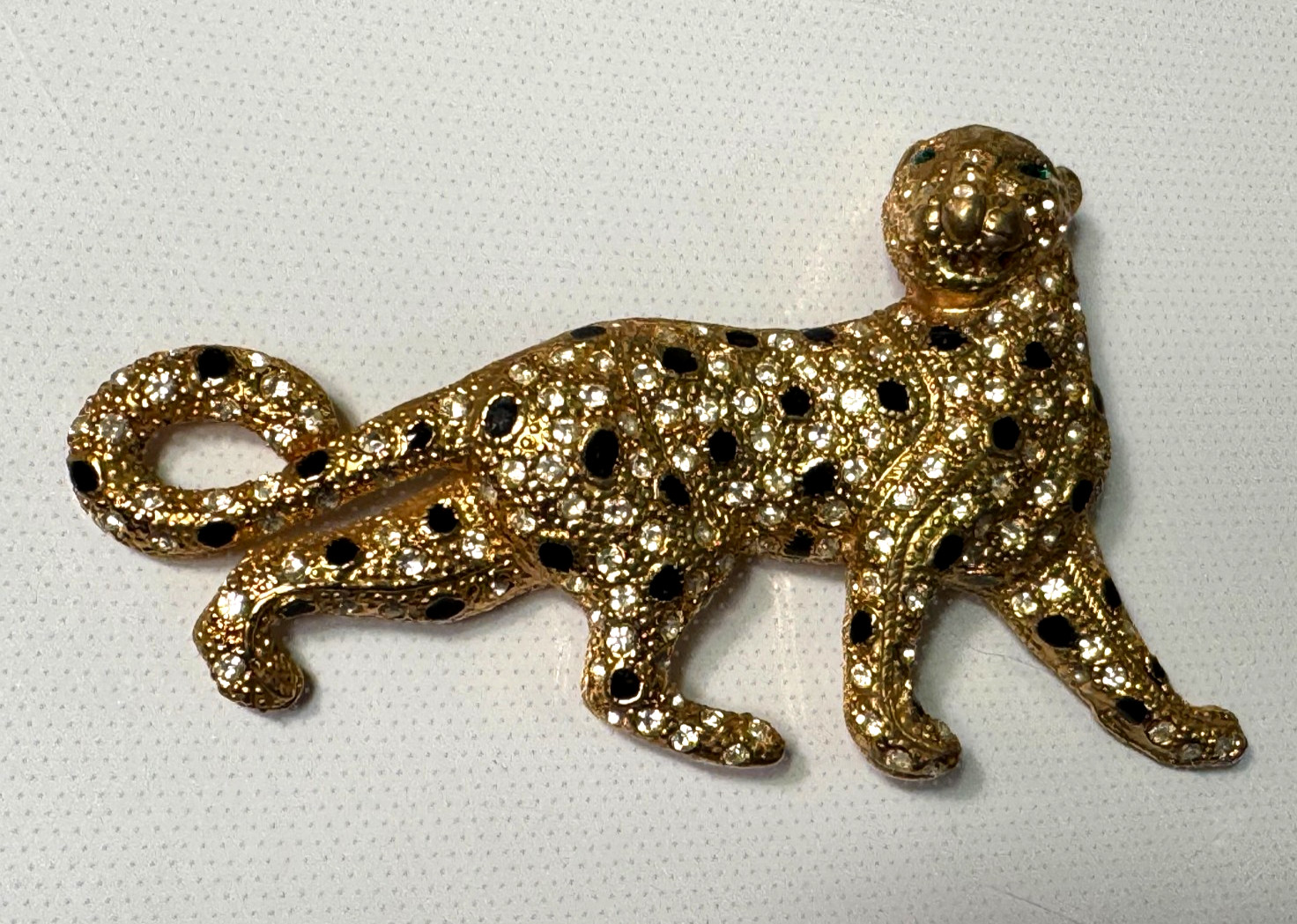 LARGE PANTHER BROOCH PIN GOLD TONE RHINESTONES BIG CAT BLUETTE FRANCE STYLE 4″