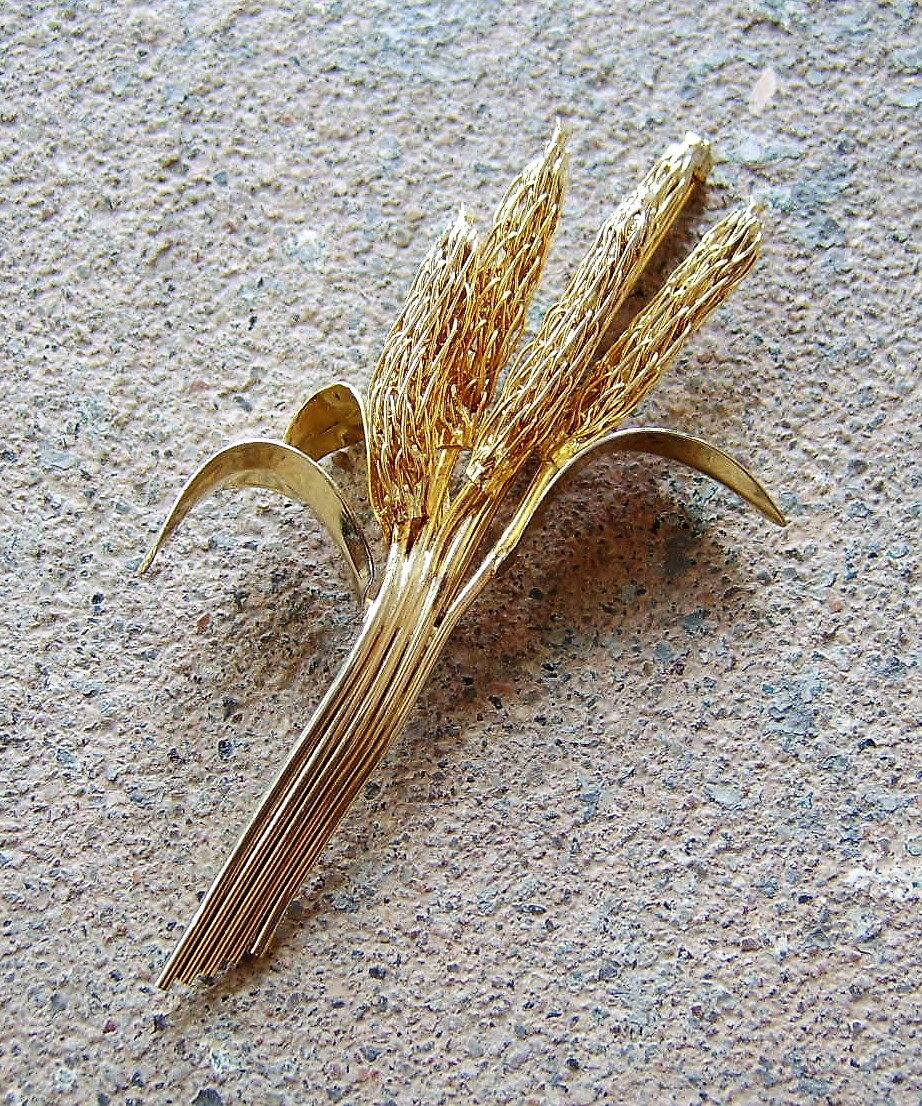 Vintage COROCRAFT Gold-Colored Metal CATTAILS Cat Tails PIN 3.5″