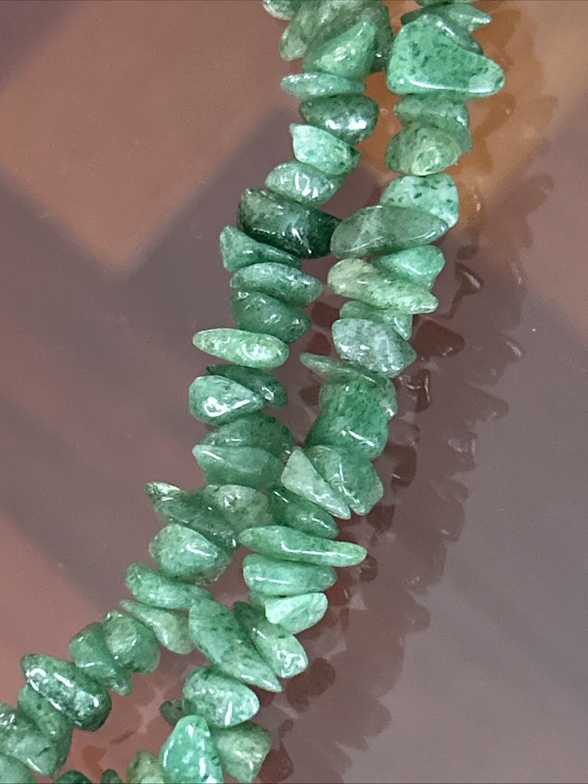 Vintage Jade Green Stone Chip Pebble Bead 36″ Long Necklace 76 grams