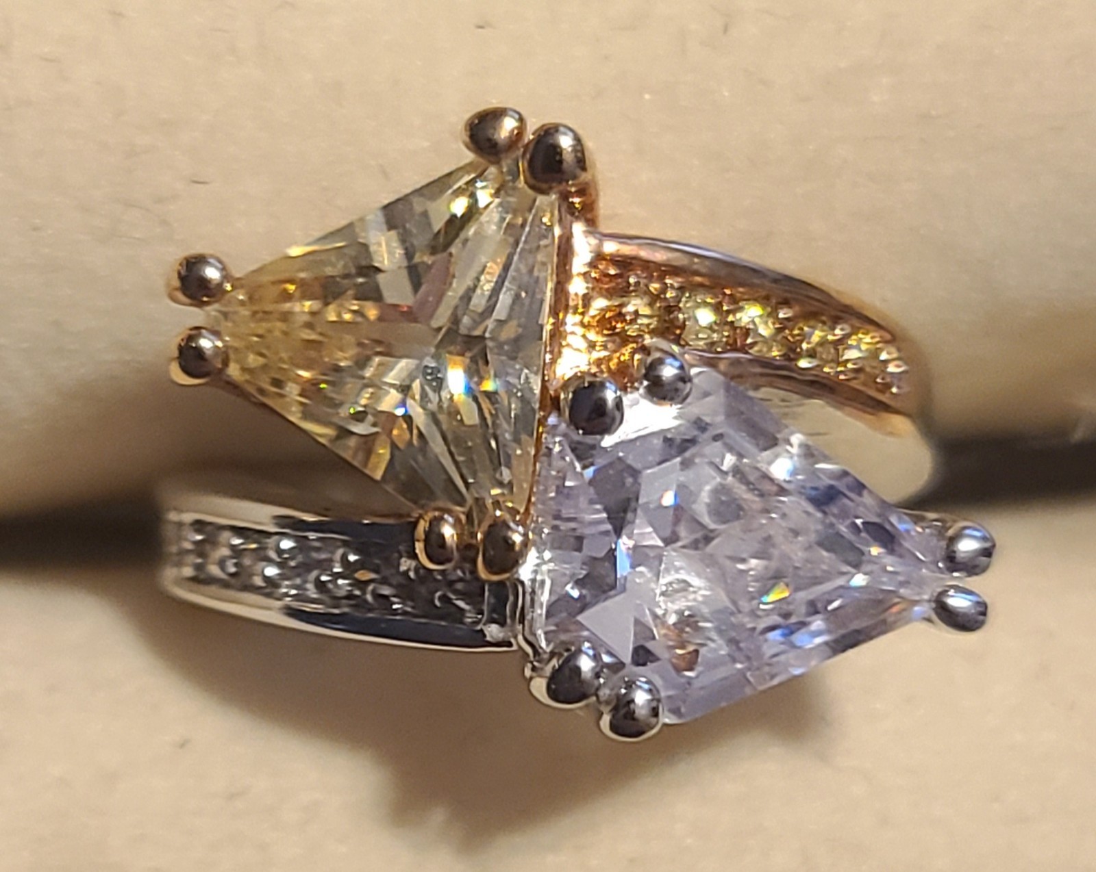 Vintage Nolan Miller Rendezvous Two Tone Trillion Cut Ring Size 5