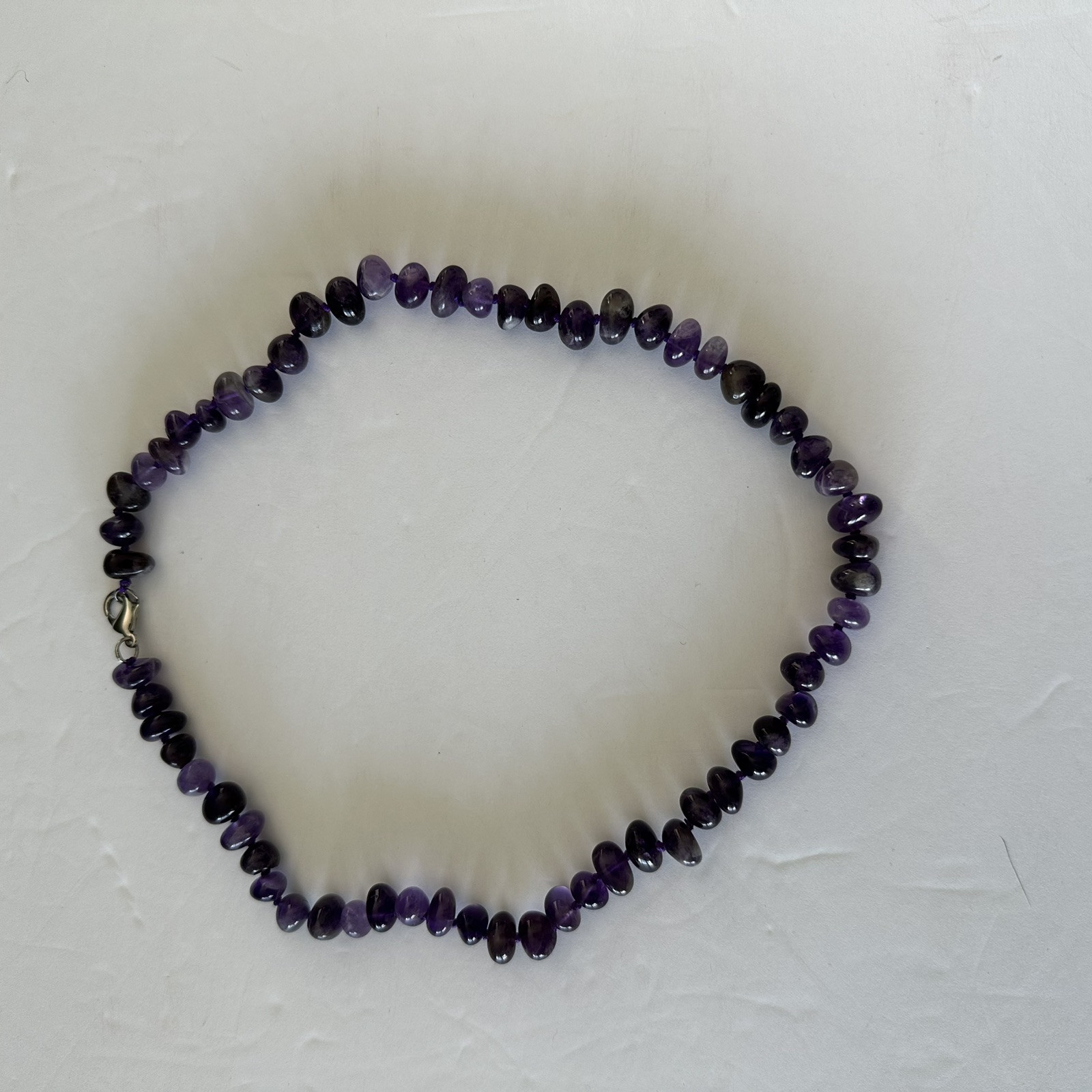 Polished Gem Amethyst Chips 34″ Necklace & Beaded Knotted 18″ Amethyst Necklace