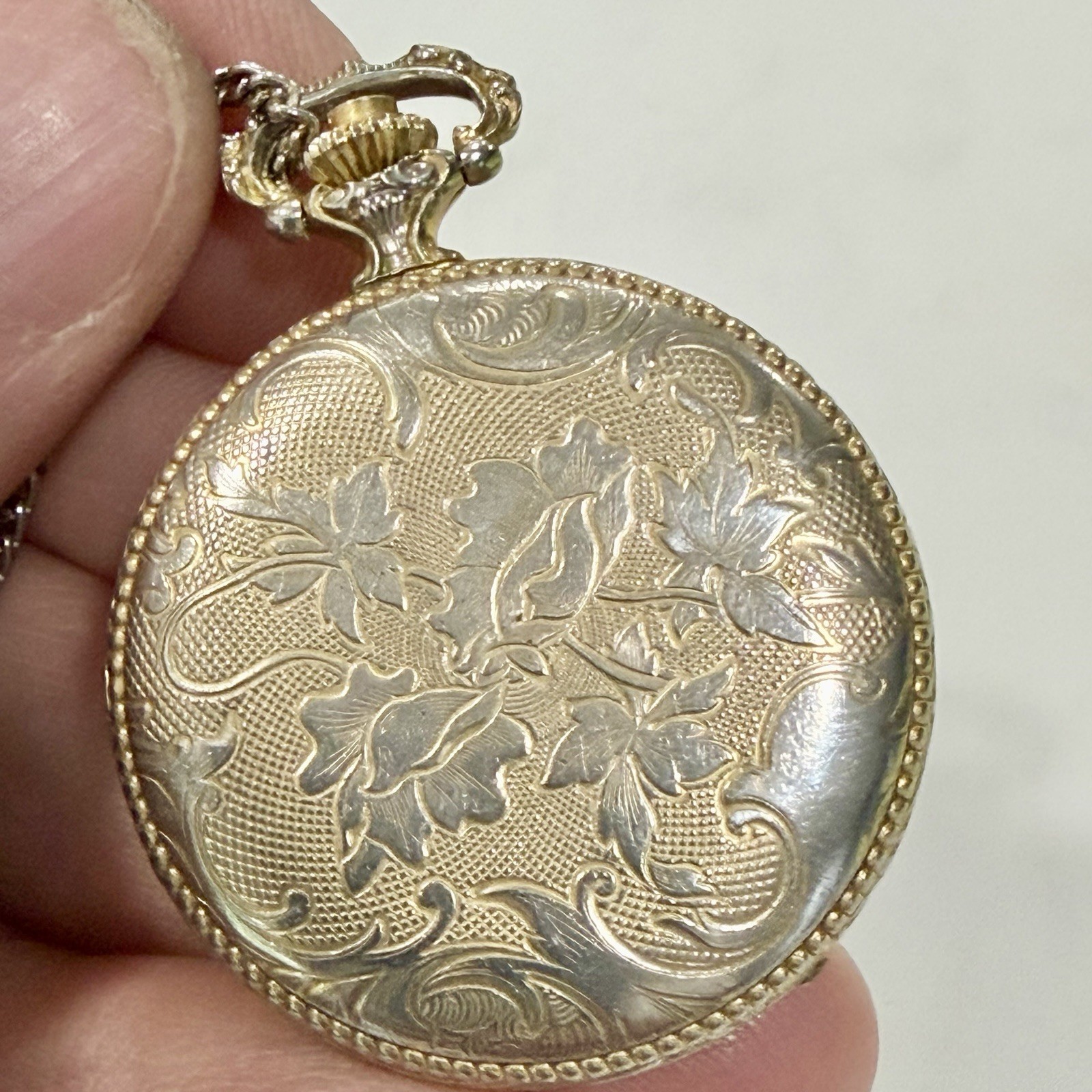 Vintage Sheffield Manual Wind Necklace Pocket Watch Two Tone RUNS!