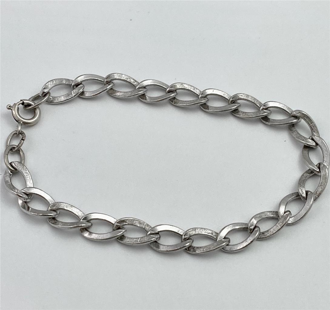 Vintage Beau Sterling Textured & Polished Links Starter Charm Bracelet 7.5″ Long