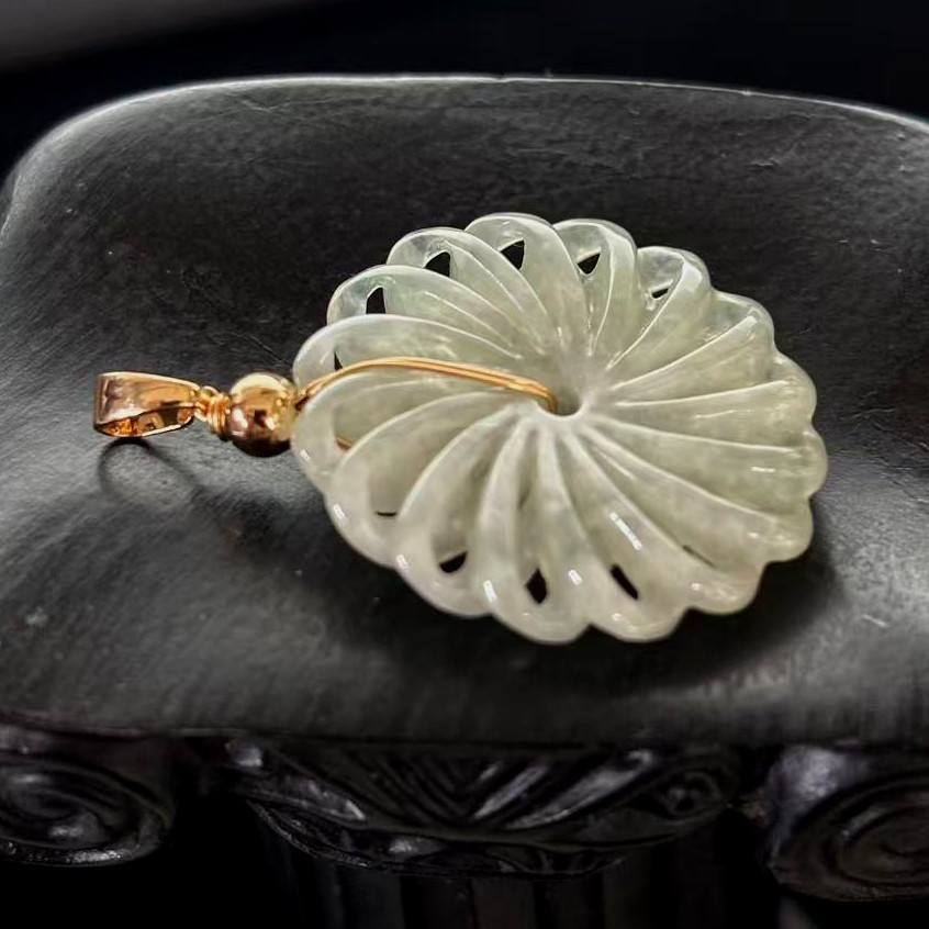 Natural Green Jade Jadeite Handmade Hollow-out Pendant Round, Free Necklace