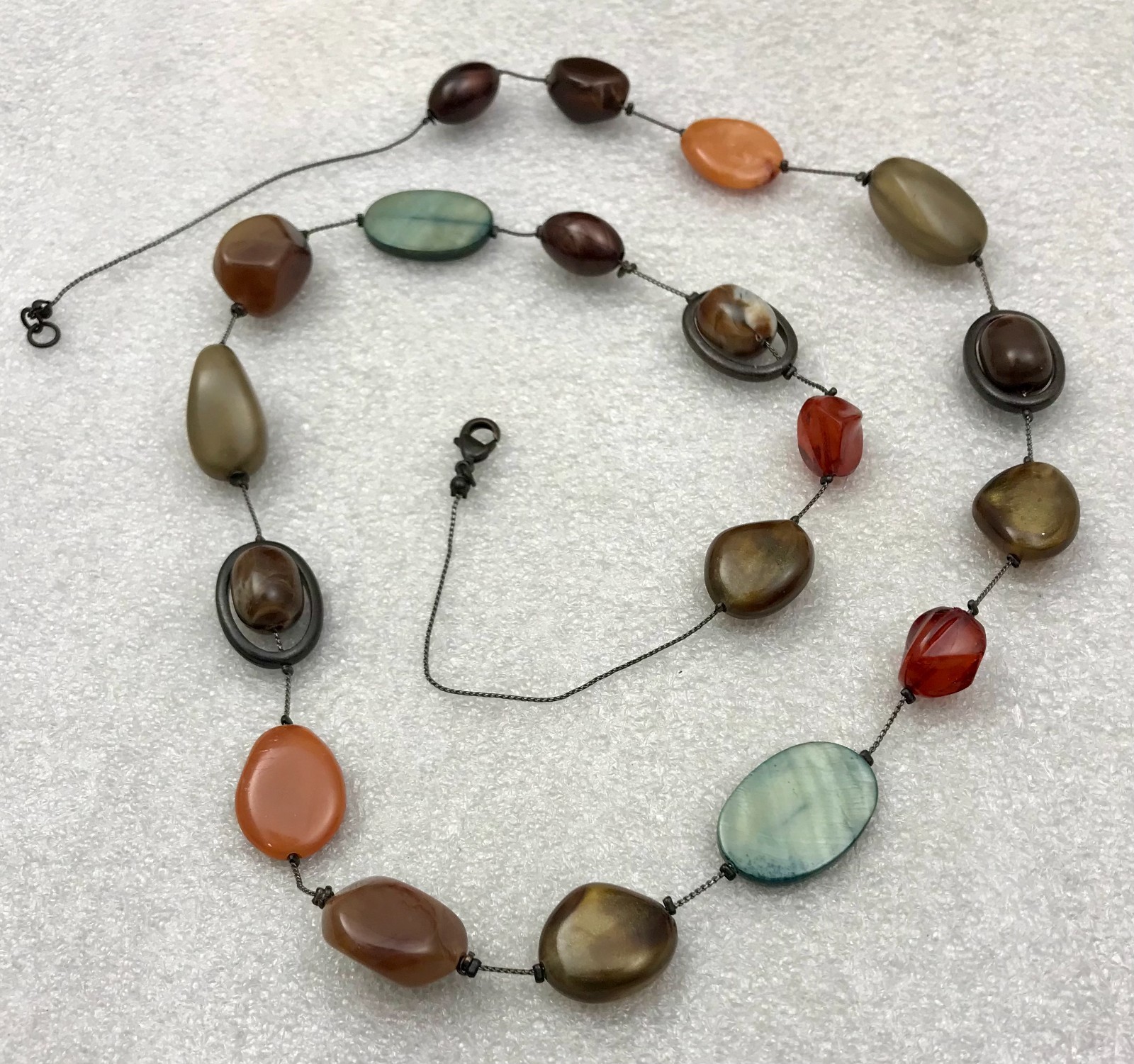 Vintage 38″ Earth Tone, Fall Colors, Natural Stone, Strand Necklace JWL-892