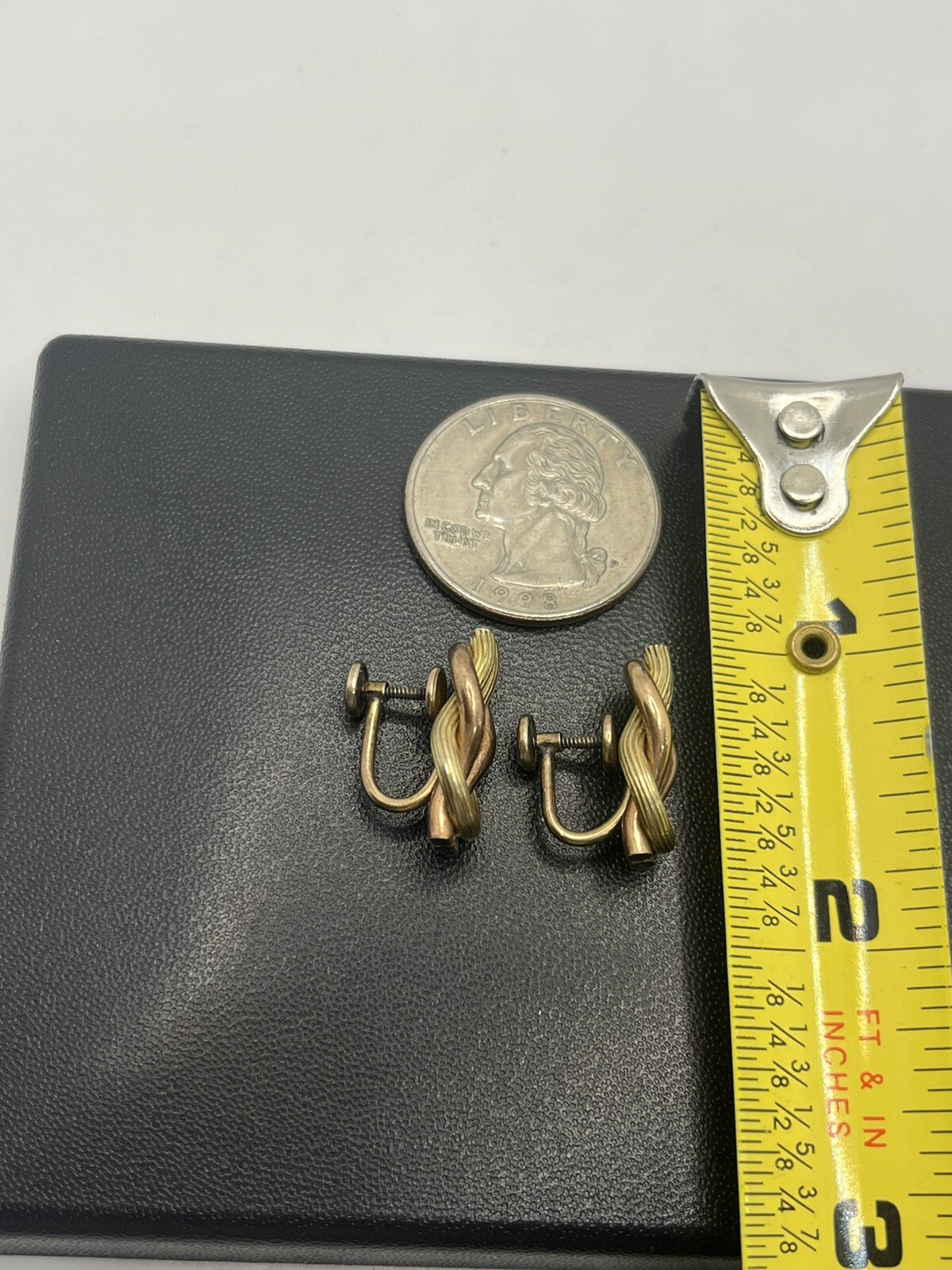 Two tone 12k gold over sterling silver love knot screw back earrings vintage