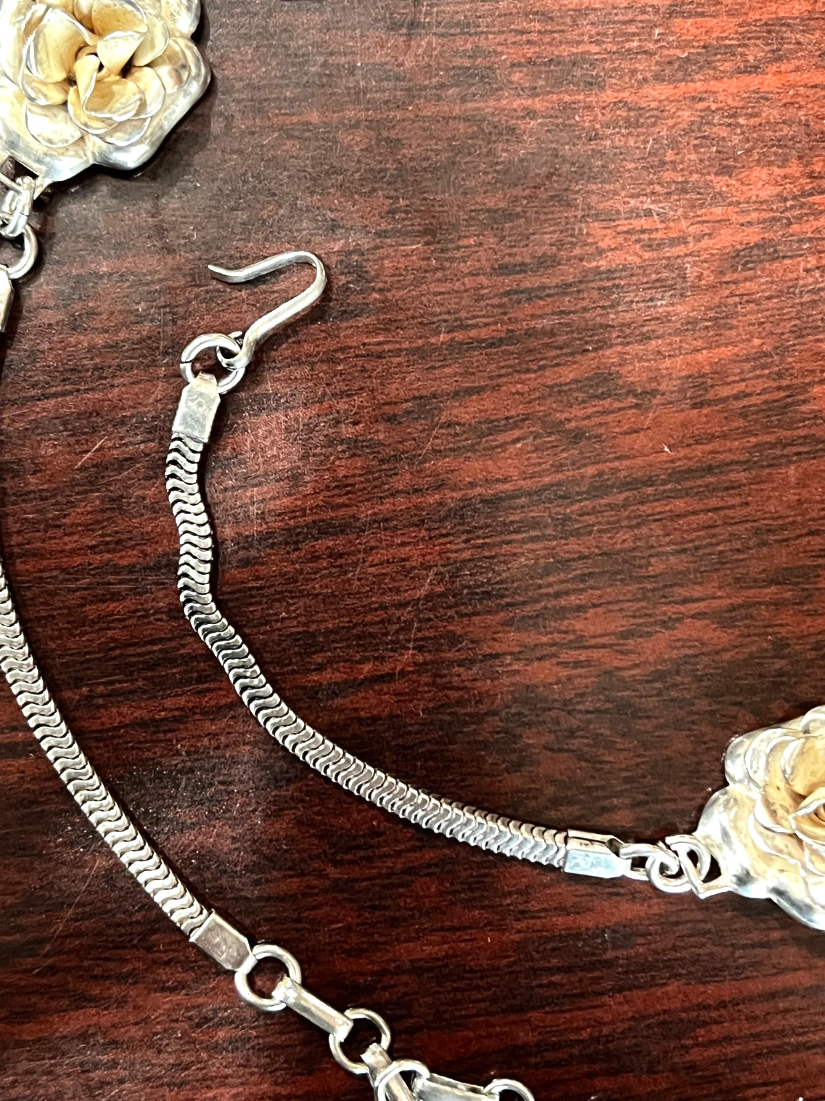 Vtg. Danecraft Sterling Silver Rose & Leaves Necklace 15″-17″ 35.2 Grams