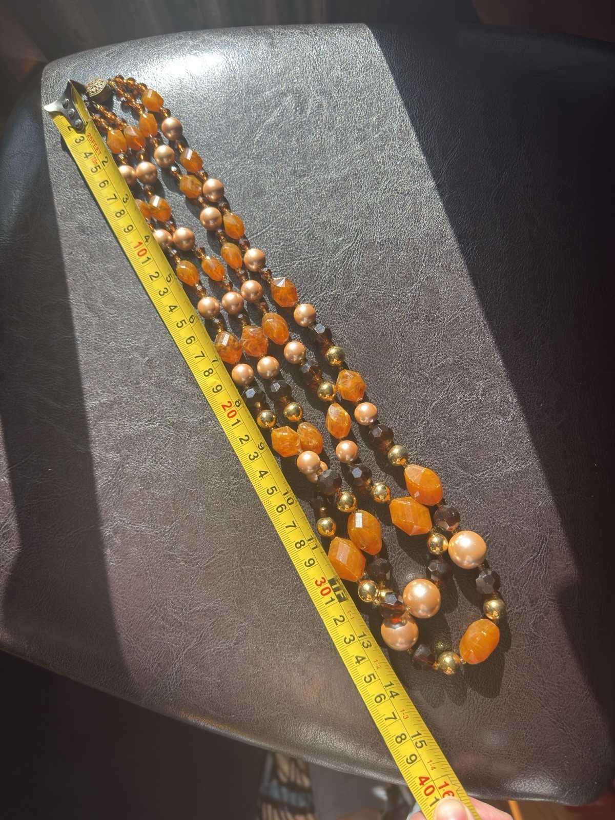 Vintage Made In France Multi Strand Amber Glass Faux Pearl Necklace 1960s-70s