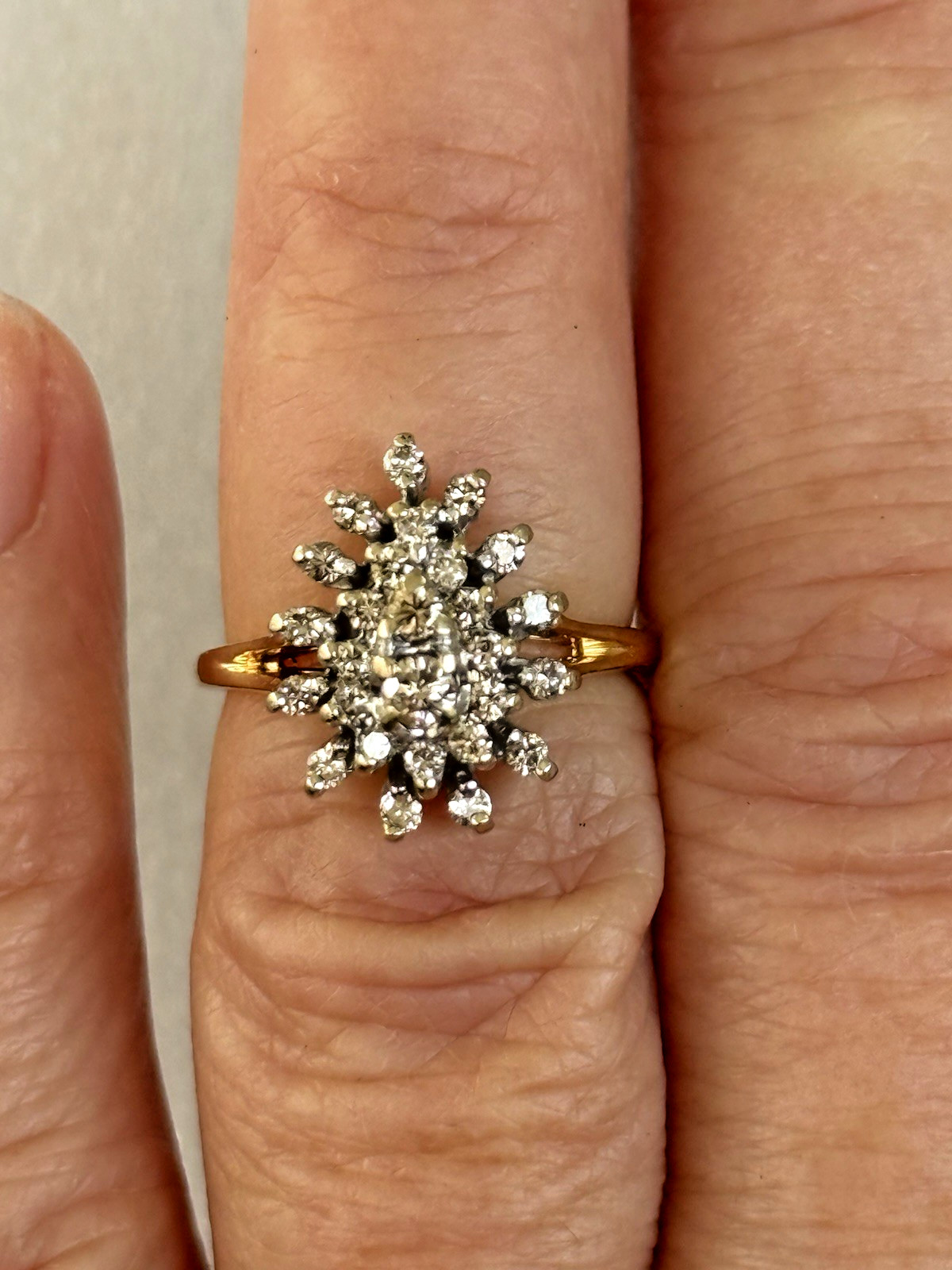 Vintage 0.45ct Champagne Diamond Pear-shaped Cluster 14K Yellow /White Gold Ring