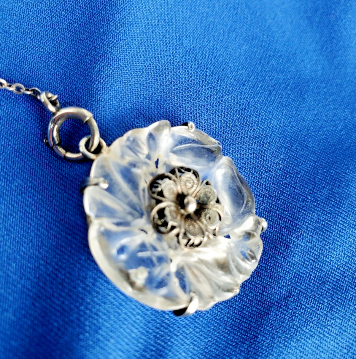 ORIGINAL Deco Guilloche Enamel STERLING SILVER 925 Necklace Antique Chain 24″ IN