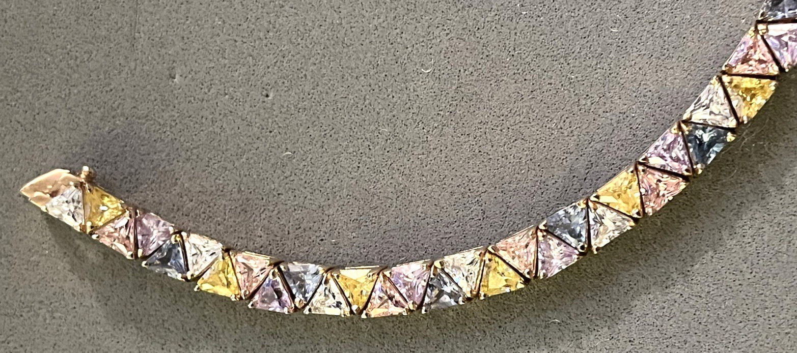 ROSS SIMONS Gold Plated Sterling 925 Trillion Cut Multi-color CZ Bracelet Mint