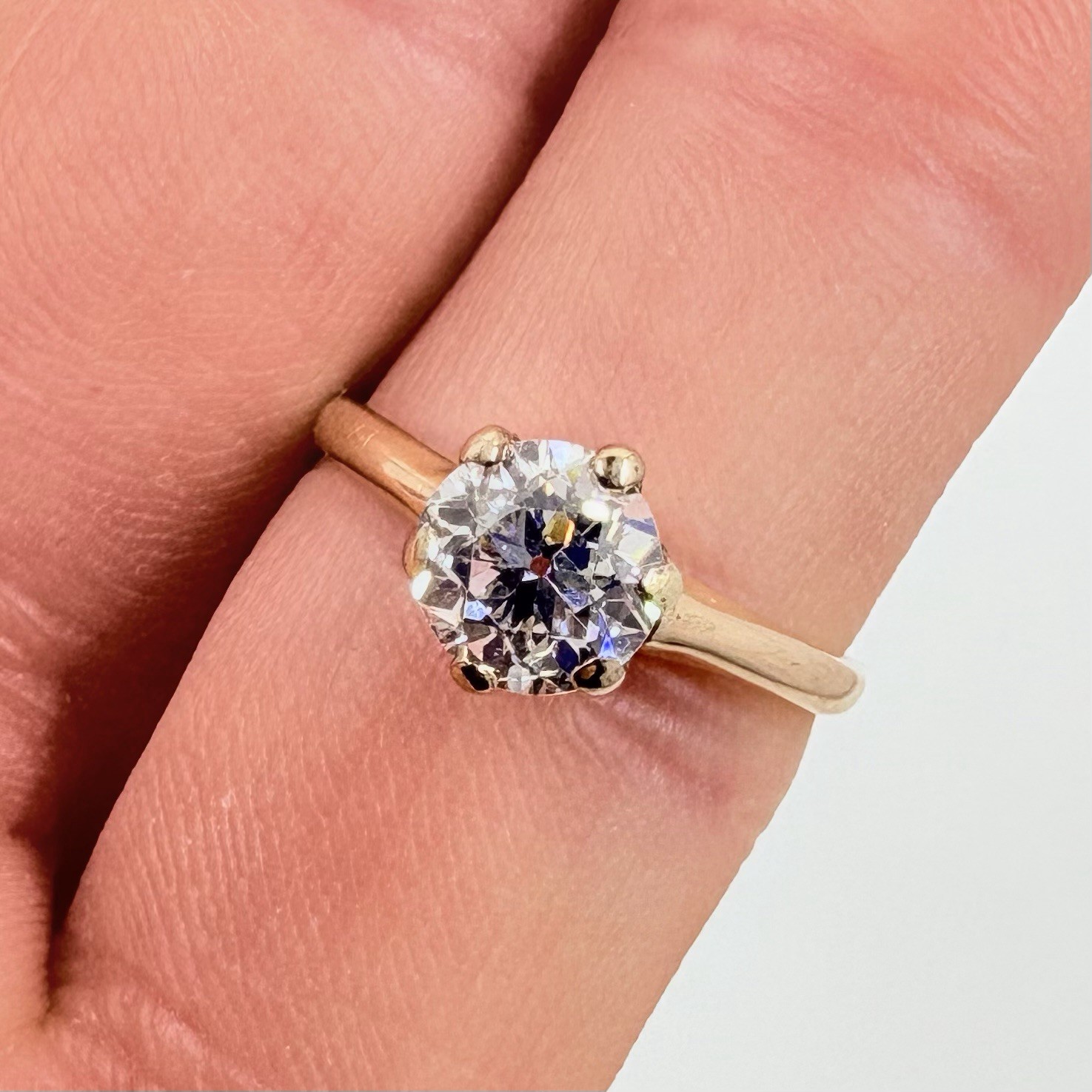 Antique Vintage Old European Cut Natural Diamond Solitaire Ring 0.85 ct Size 4.5