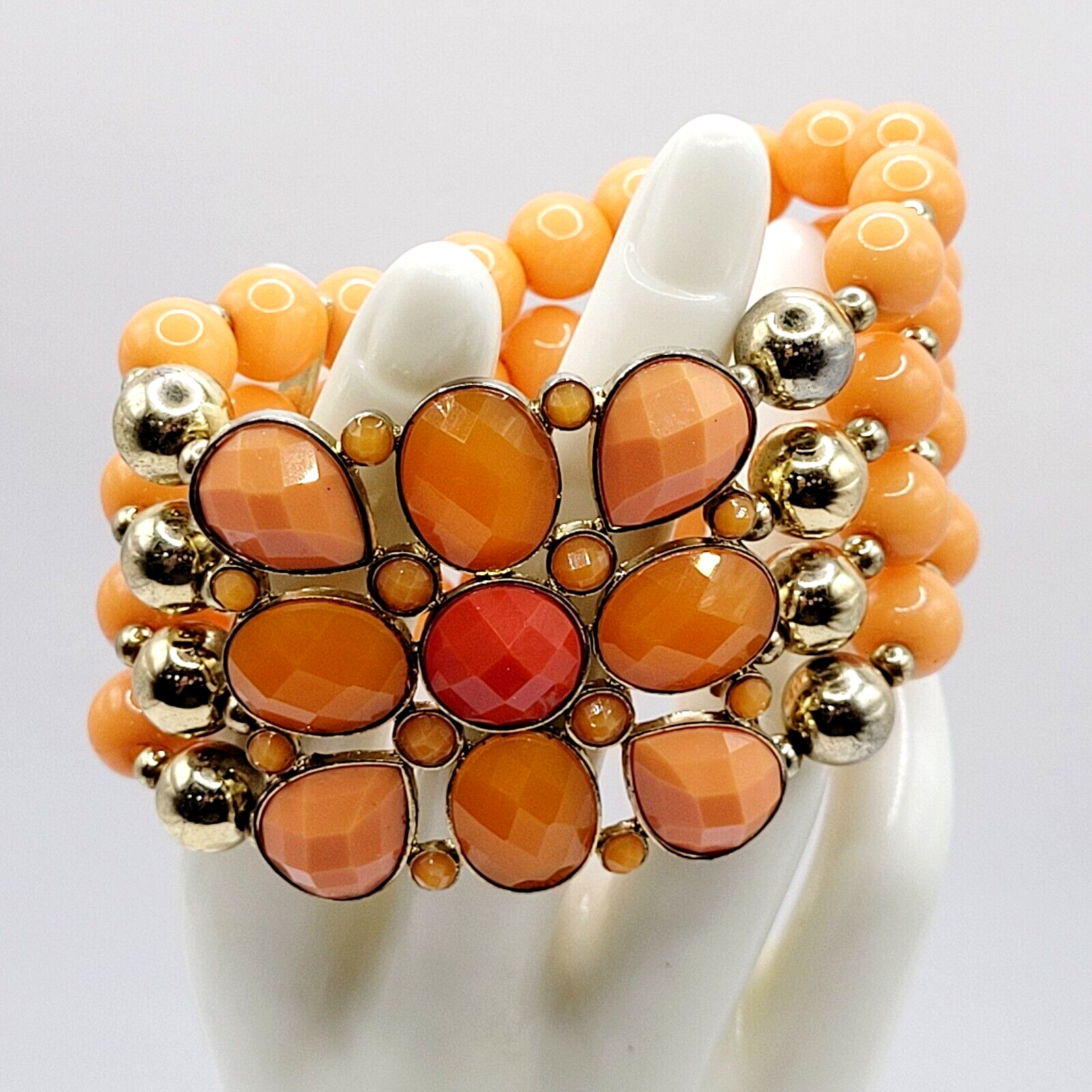 Orange Sherbet Melon Shade Wide Chunky Stretch Beaded Bangle Vintage Bracelet