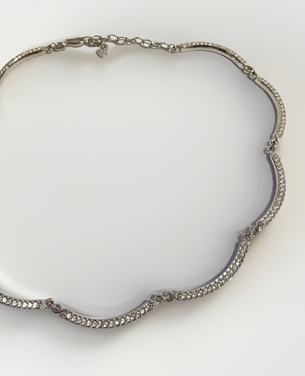 Vintage Swarovski Clear Pave Crystal Wave Collar Necklace-Signed Swan Mark