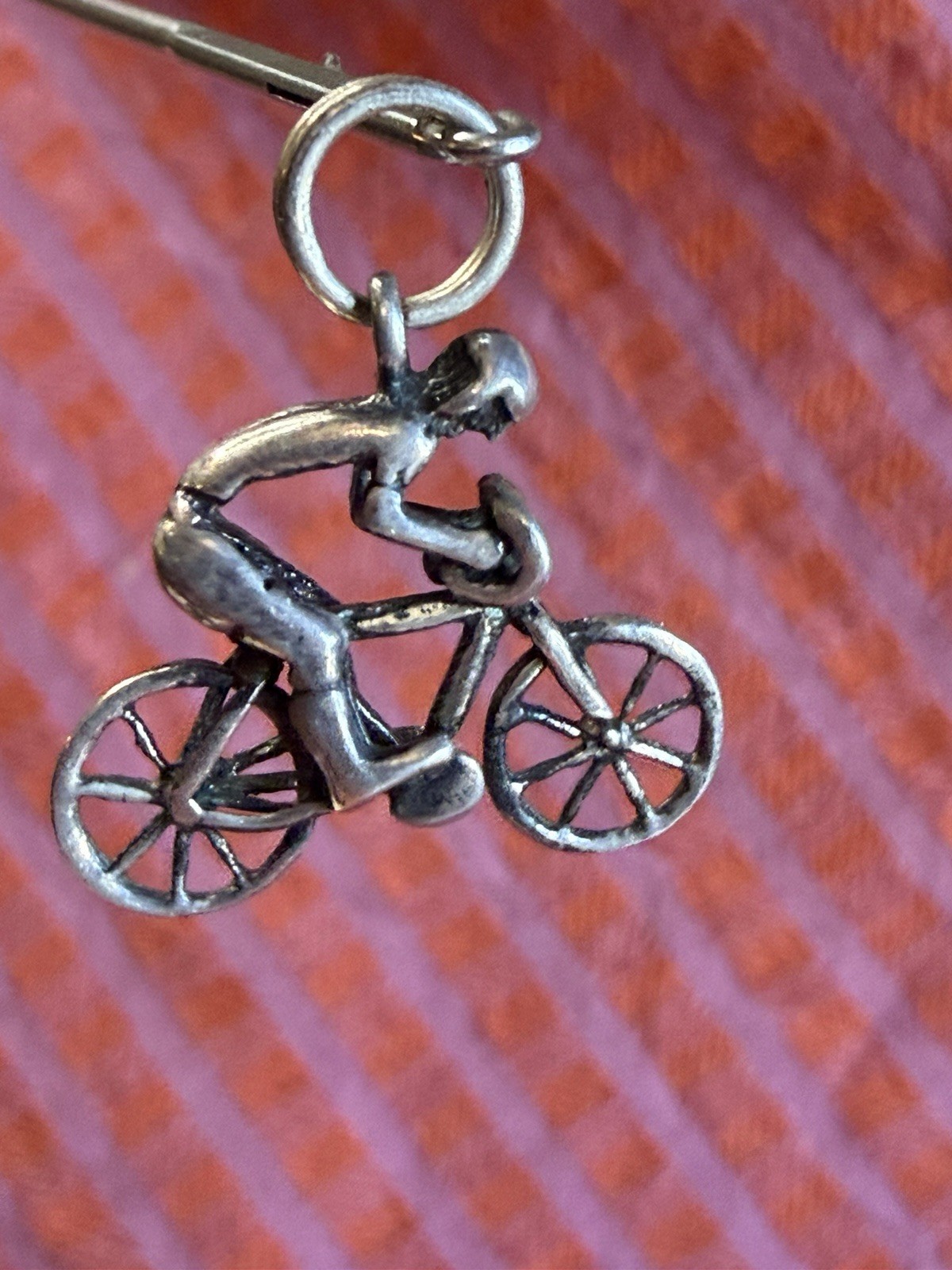 Vintage Sterling Silver Bicyclist Charm Figural 925 Dangle Charm Person On Bike
