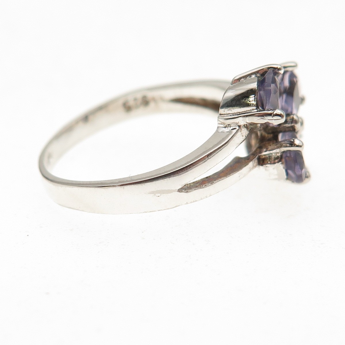 925 Sterling Silver Vintage Real Pear-Cut Iolite Cluster Ring Size 8.25
