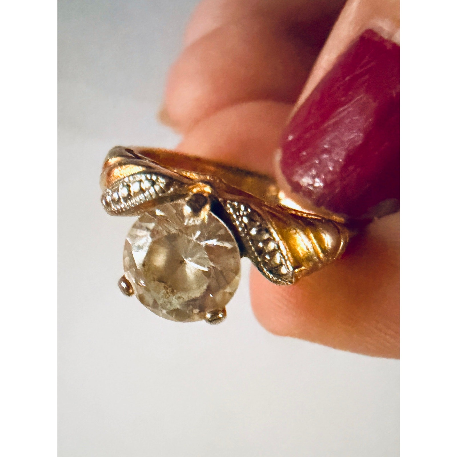 Signed LIND 14K HGE Heavy Gold Electroplate Vintage CZ Engagement Style Ring