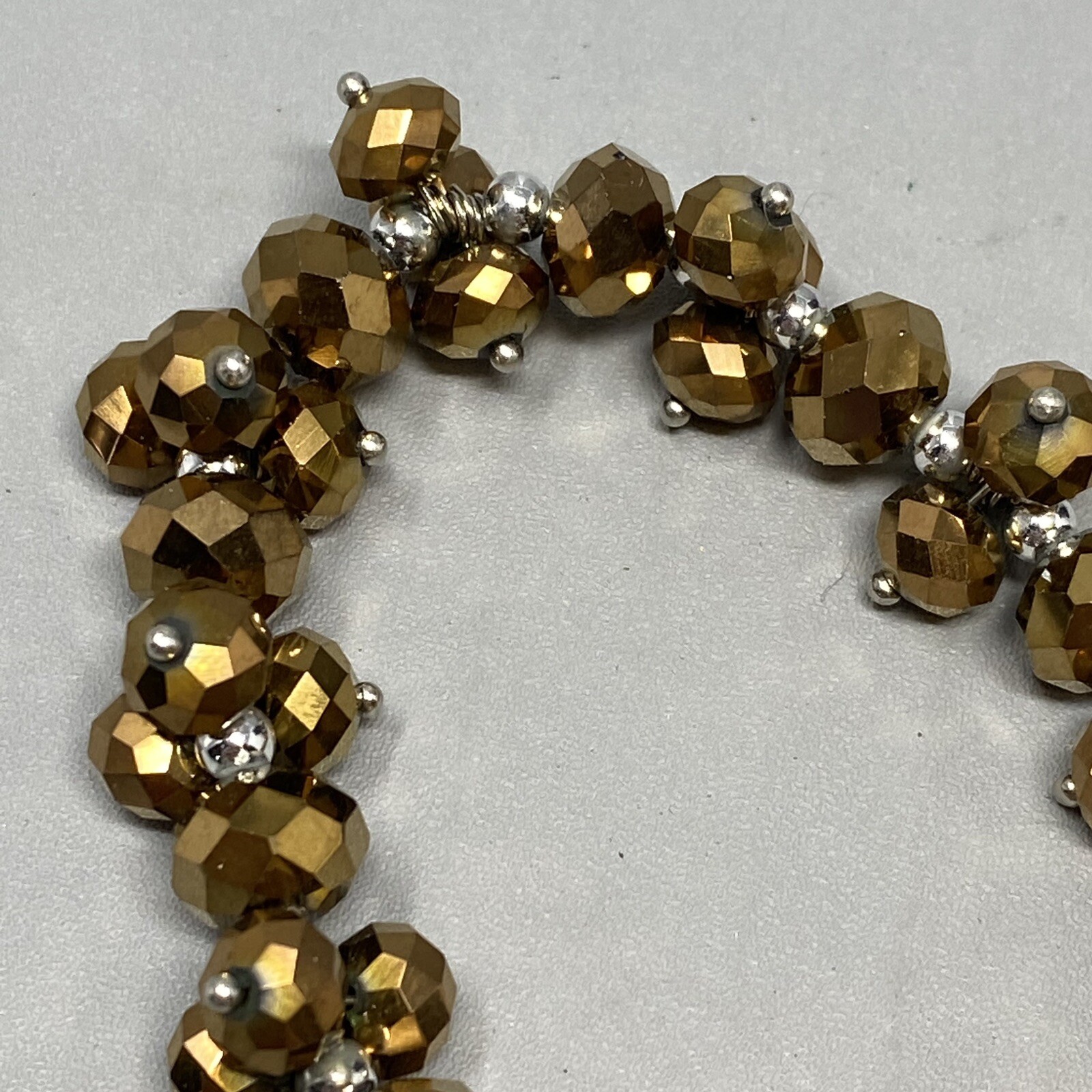 Stretch Bead Bracelet Gold Faceted Glass Cluster Fire Polished Iridescent 7″