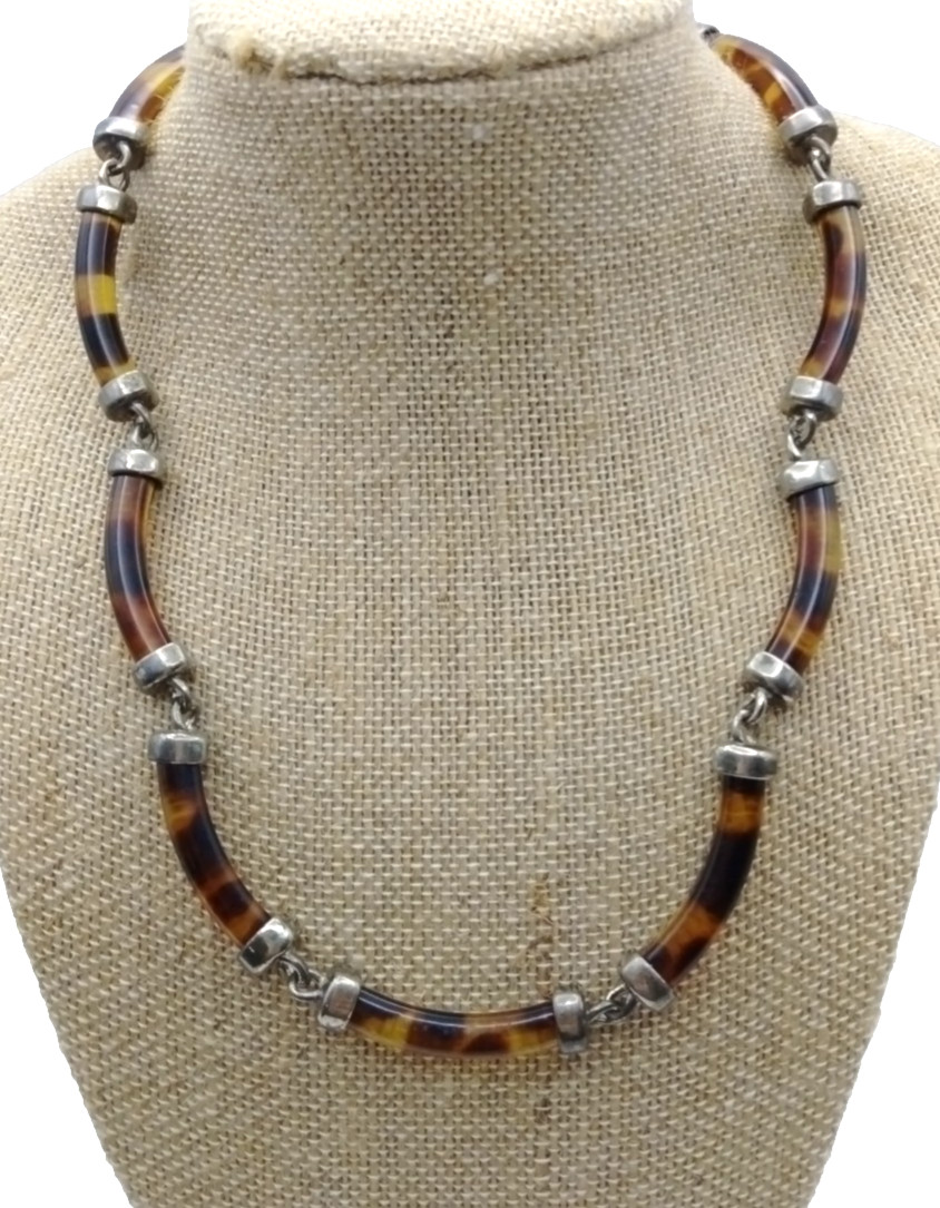 Vintage Faux Tortoise Shell Acrylic Necklace Adjustable