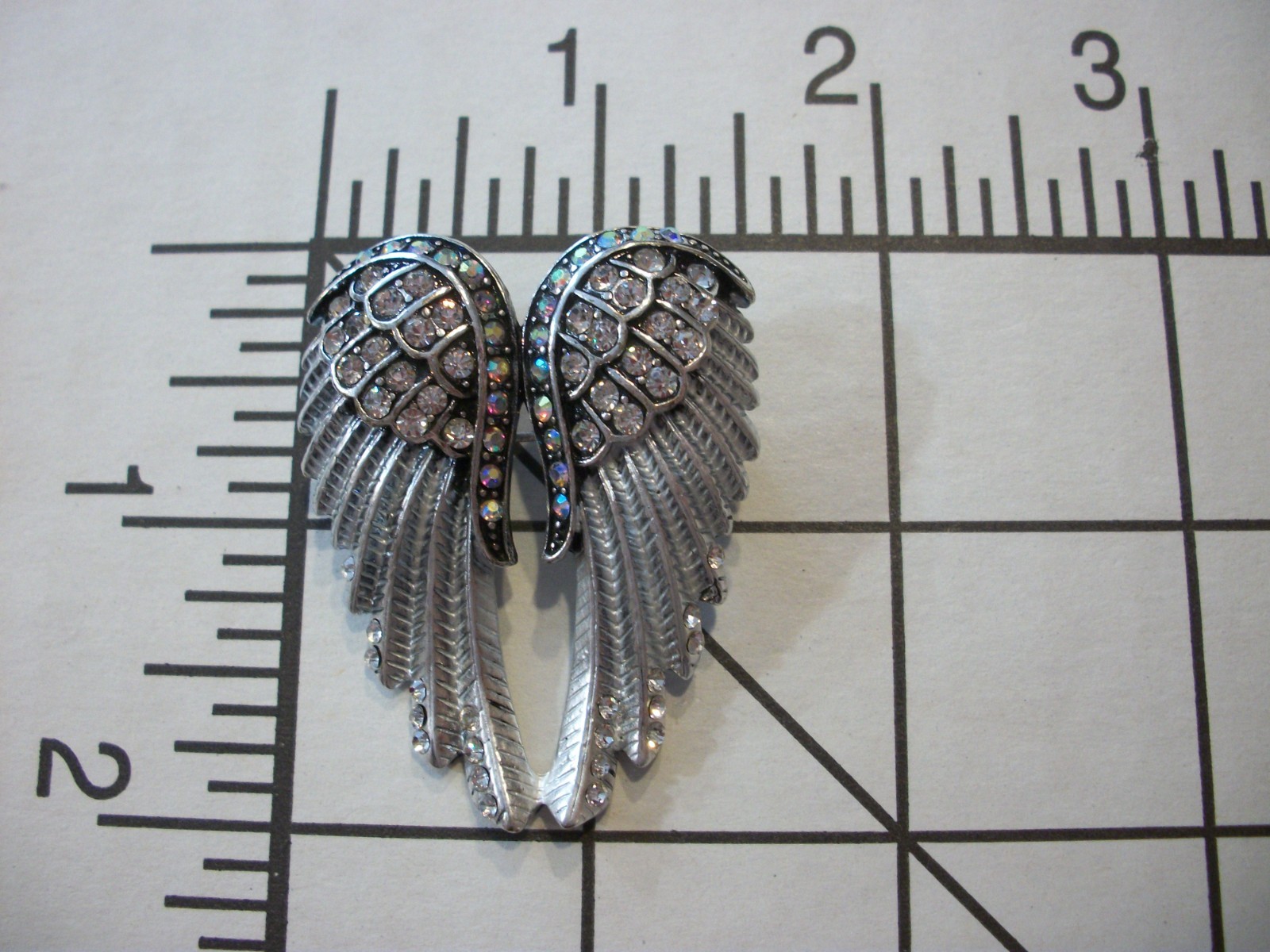 VTG SiLVERTONE/AURORA BOREALIS/CLEAR RHINESTONE (ANGEL WINGS) PIN/PENDANT COMBO
