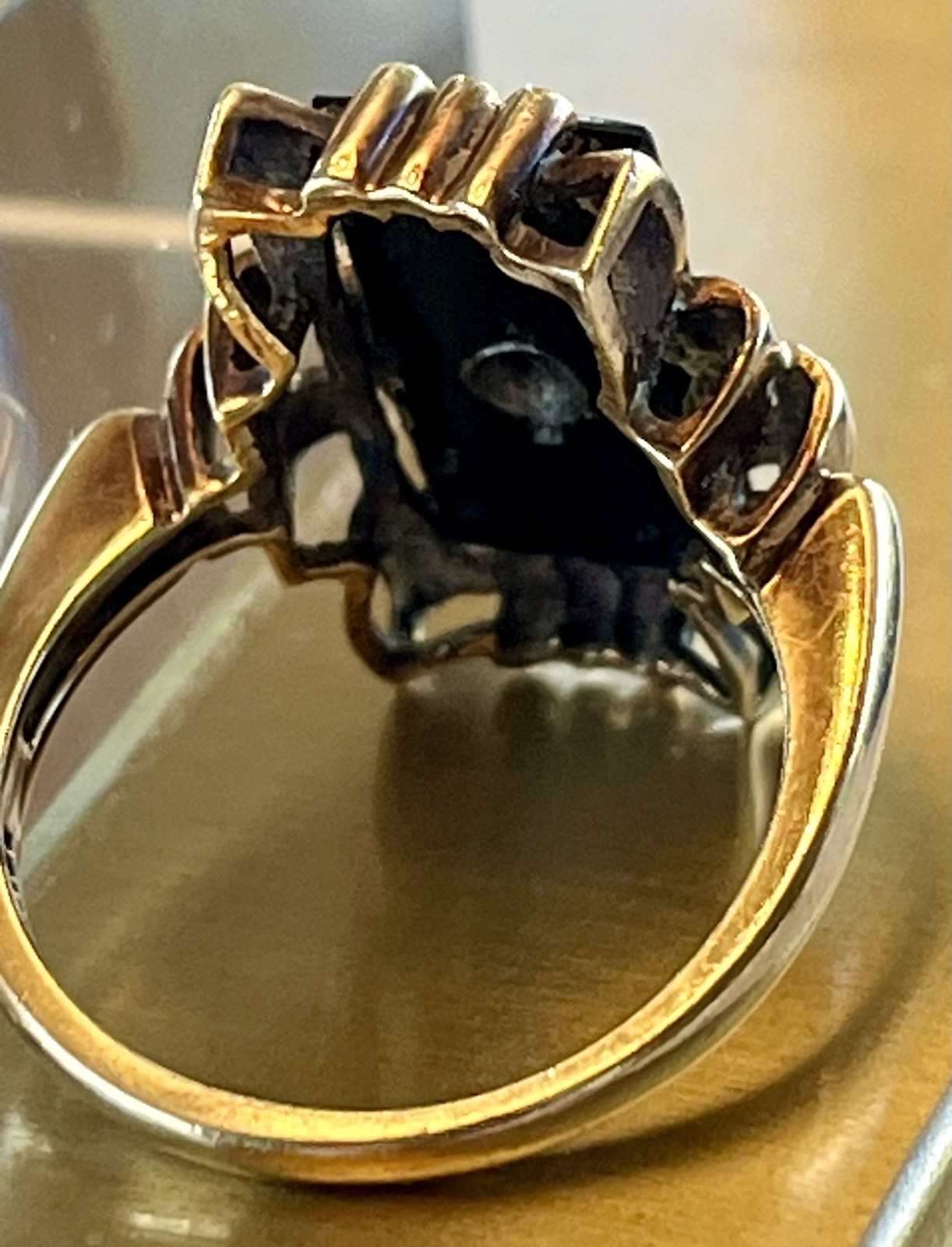 🖤 Antique Art Deco Large Rectangle Black Onyx & Diamond 10k Yellow Gold Ring 6