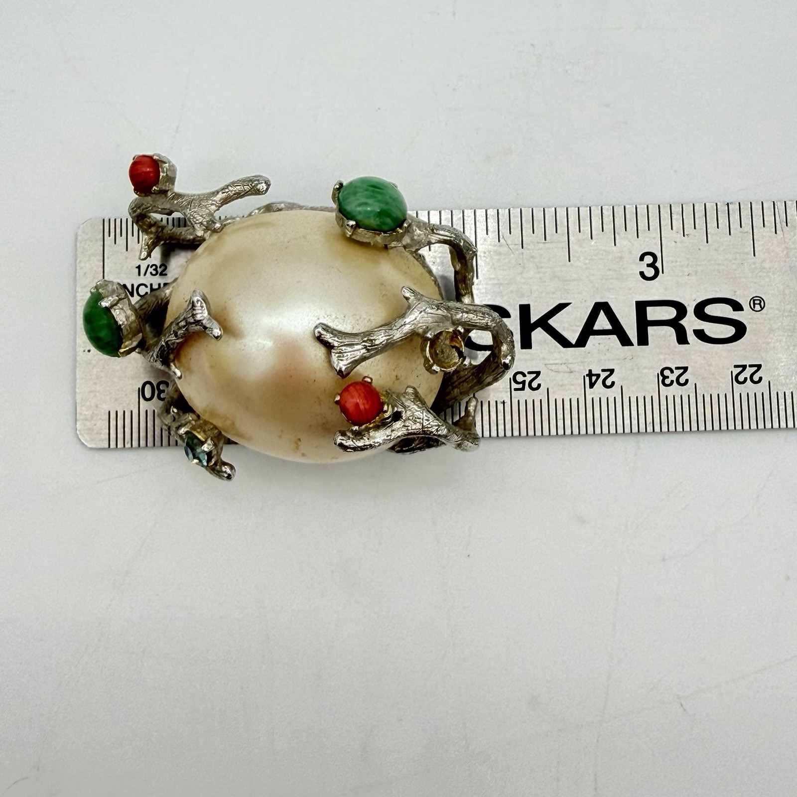 Vtg Huge Faux Pearl Pin Brooch Green Coral Cabochon Branches Rare Estate Read