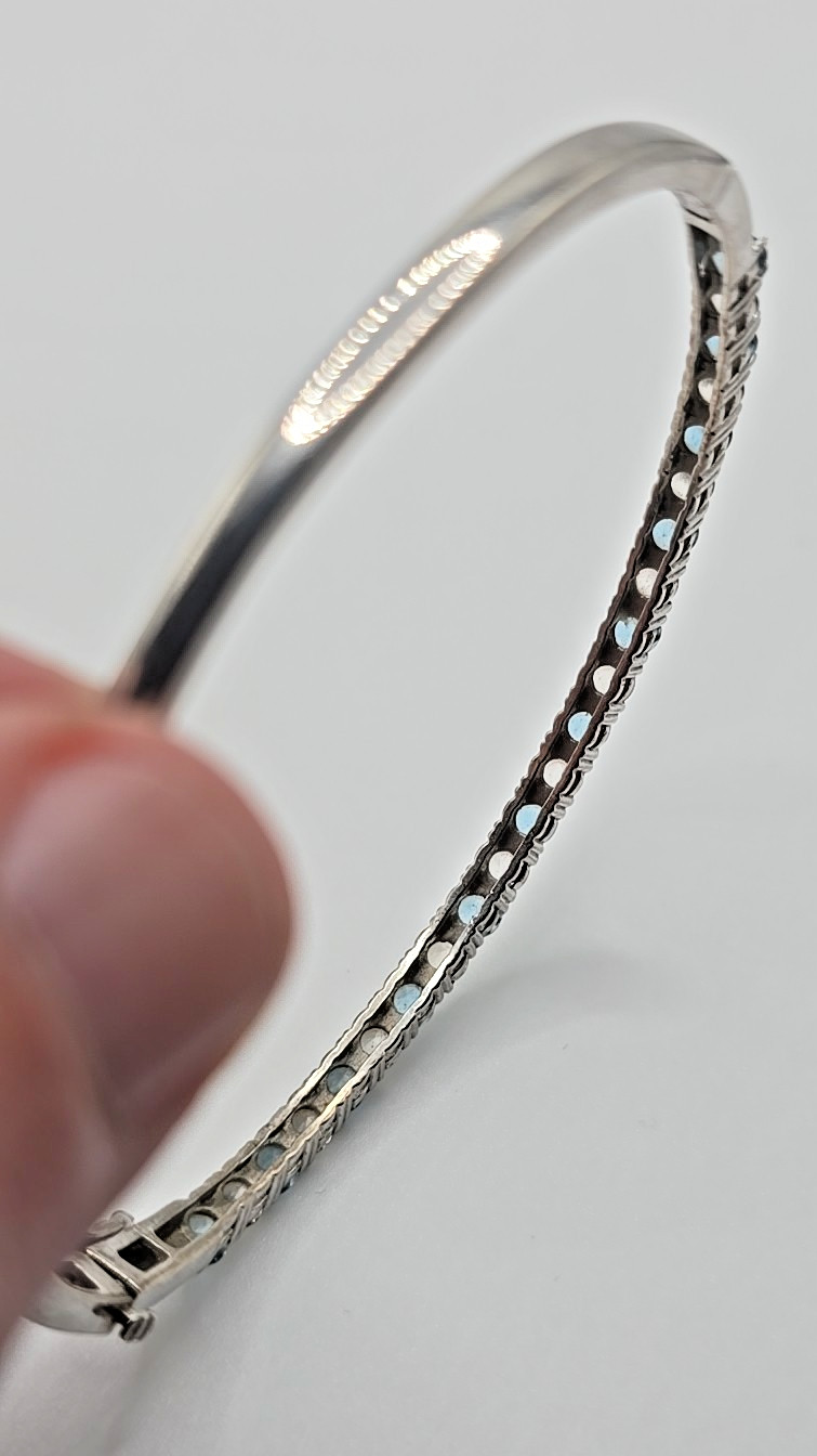 Vintage Signed SUN Sterling Silver Blue Topaz White Sapphire Cuff Bracelet 10.4g