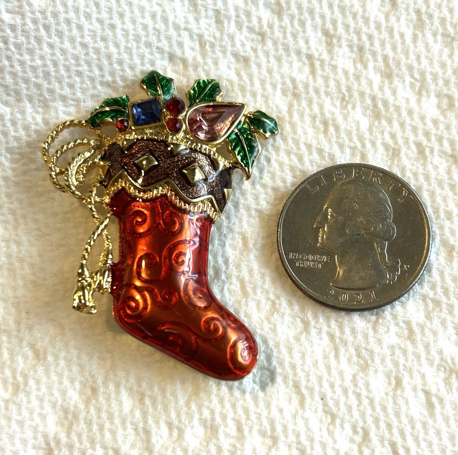 Christmas Brooch Christopher Radko Vintage Stocking Signed Designer Collectible