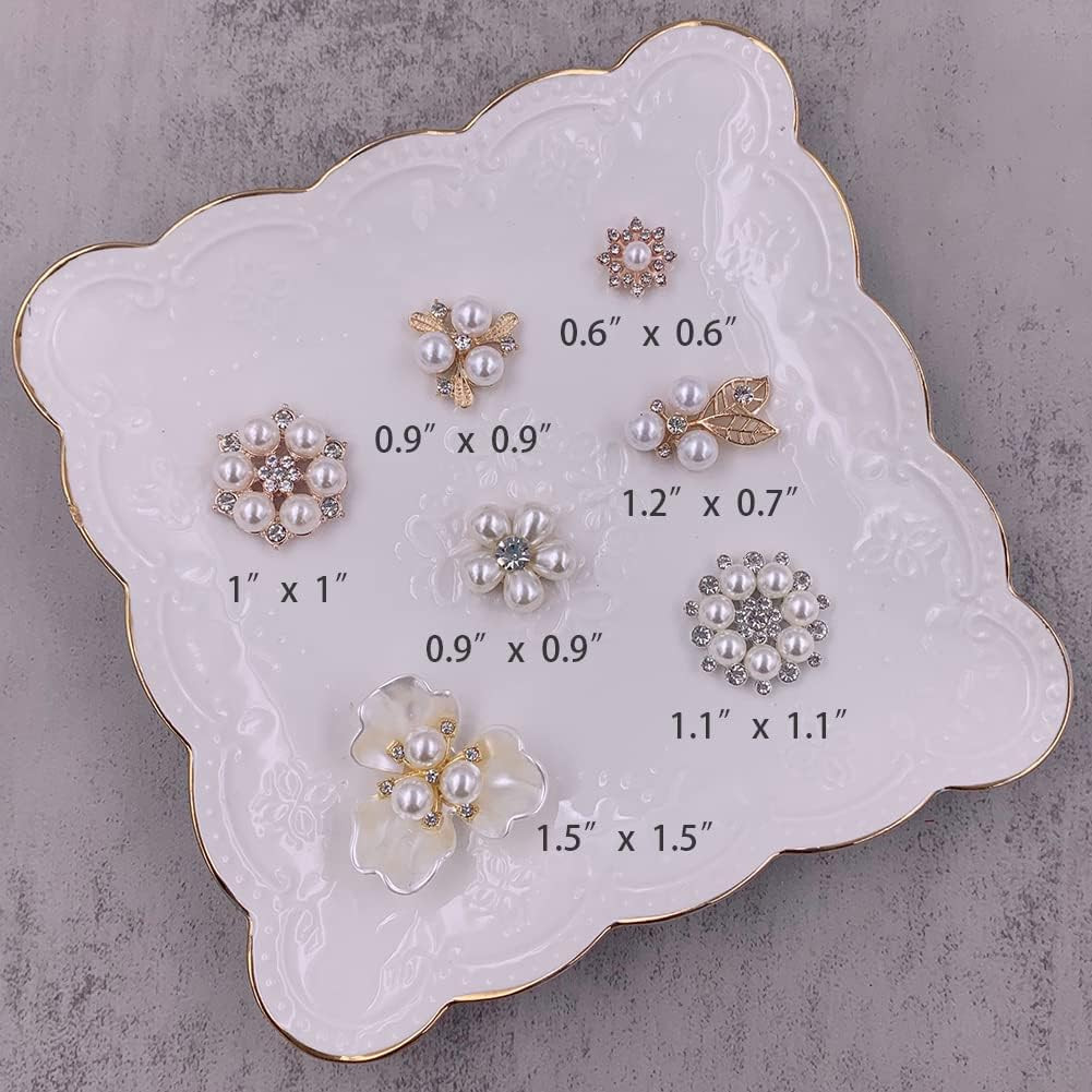 Pearl Embellishments – 21Pcs Rhinestone Buttons, Brooch, Pendants for Craft, Wed