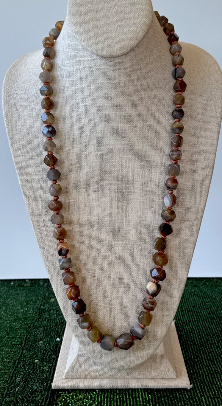Vtg.Natural Polished Faceted Agate Aventurine Stone Necklace Stunning -30”