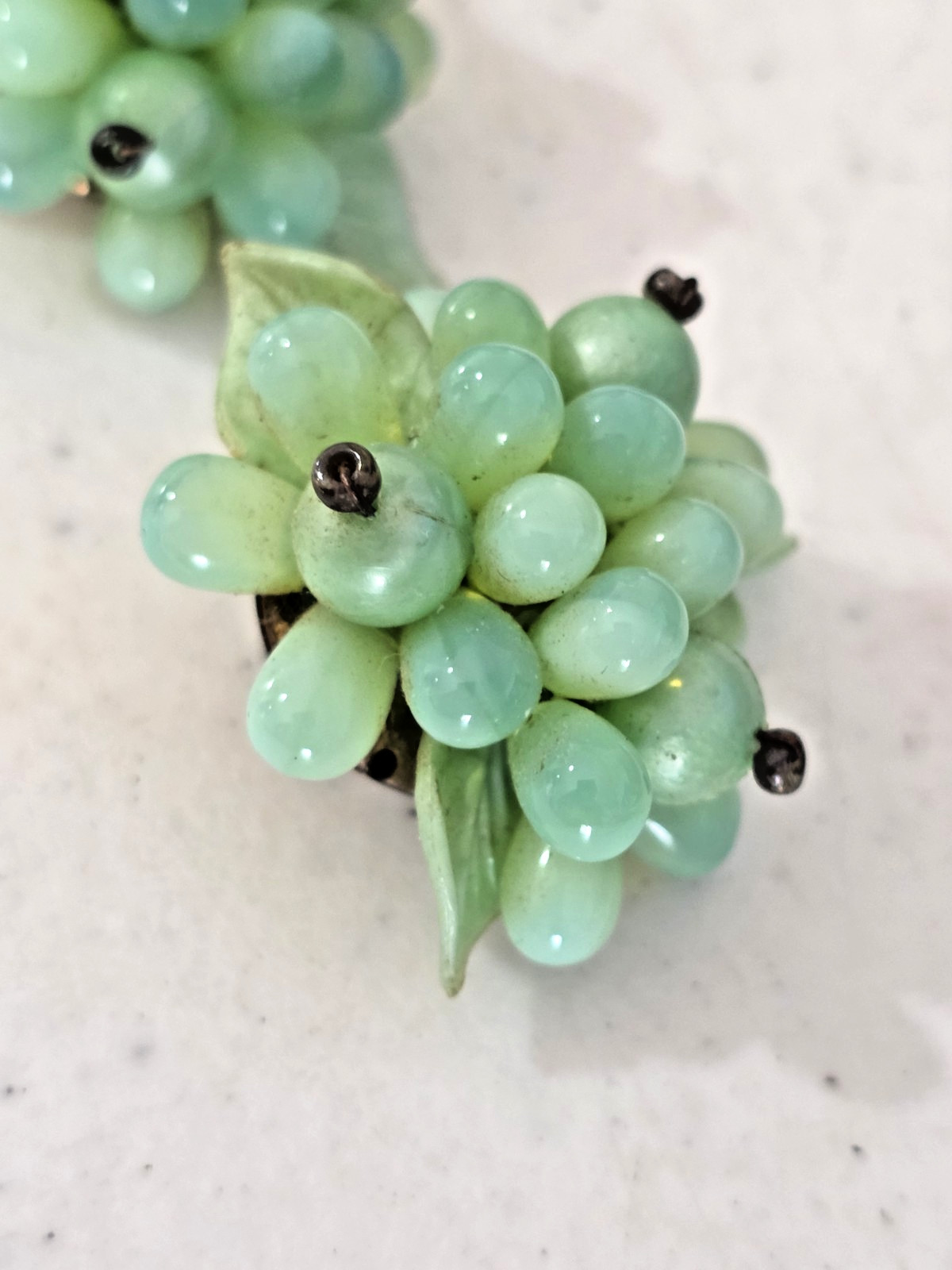 Vintage green flourite Clip Earrings Grape Clusters Antique