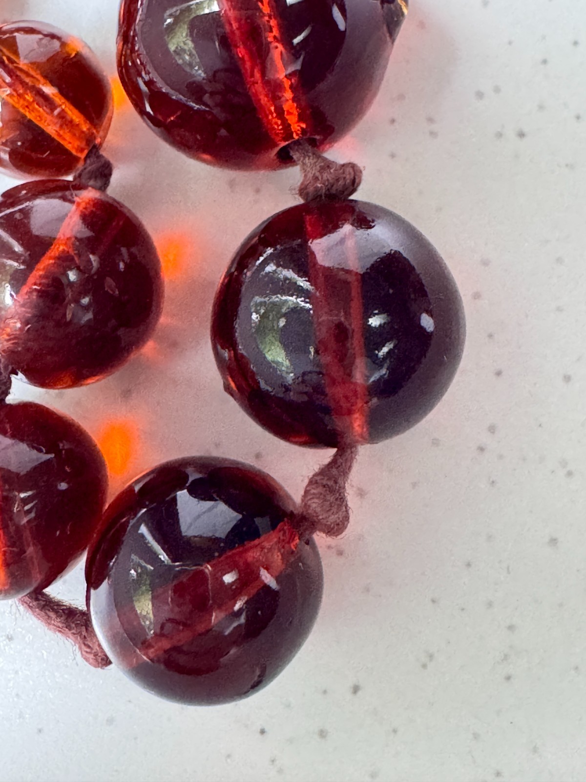 Vintage ART DECO Graduated Bead FAUX Amber Necklace, Czech Glass, Hand knot, 32”