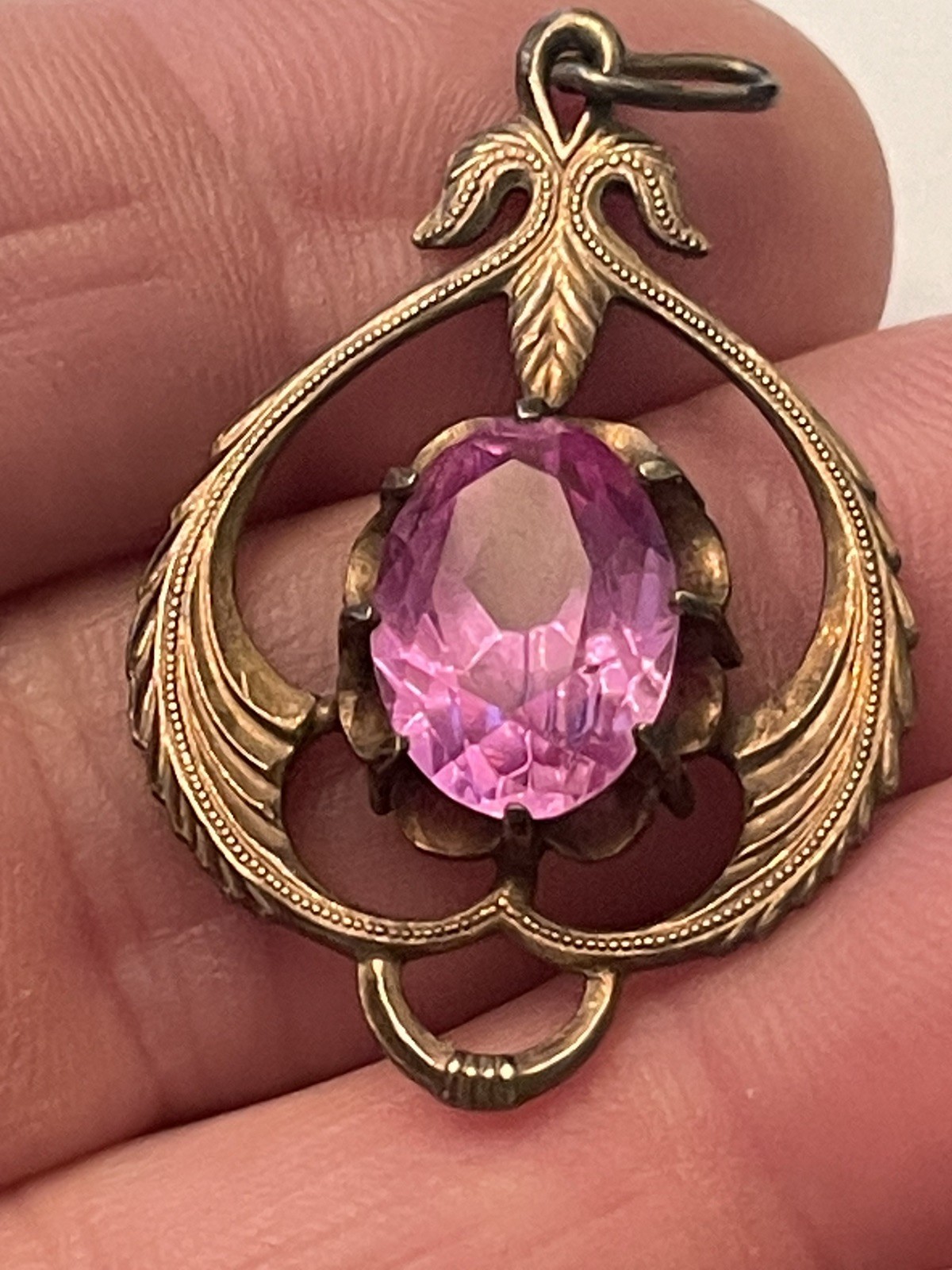 Vintage Old Russian Soviet 875 Sterling Silver Pendant Pink Stone Hallmarked