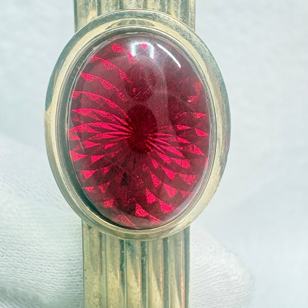 Mid‑Century Gold‑Tone Tie Clip with Red Molded Glass Cabochon, 1950s–60s