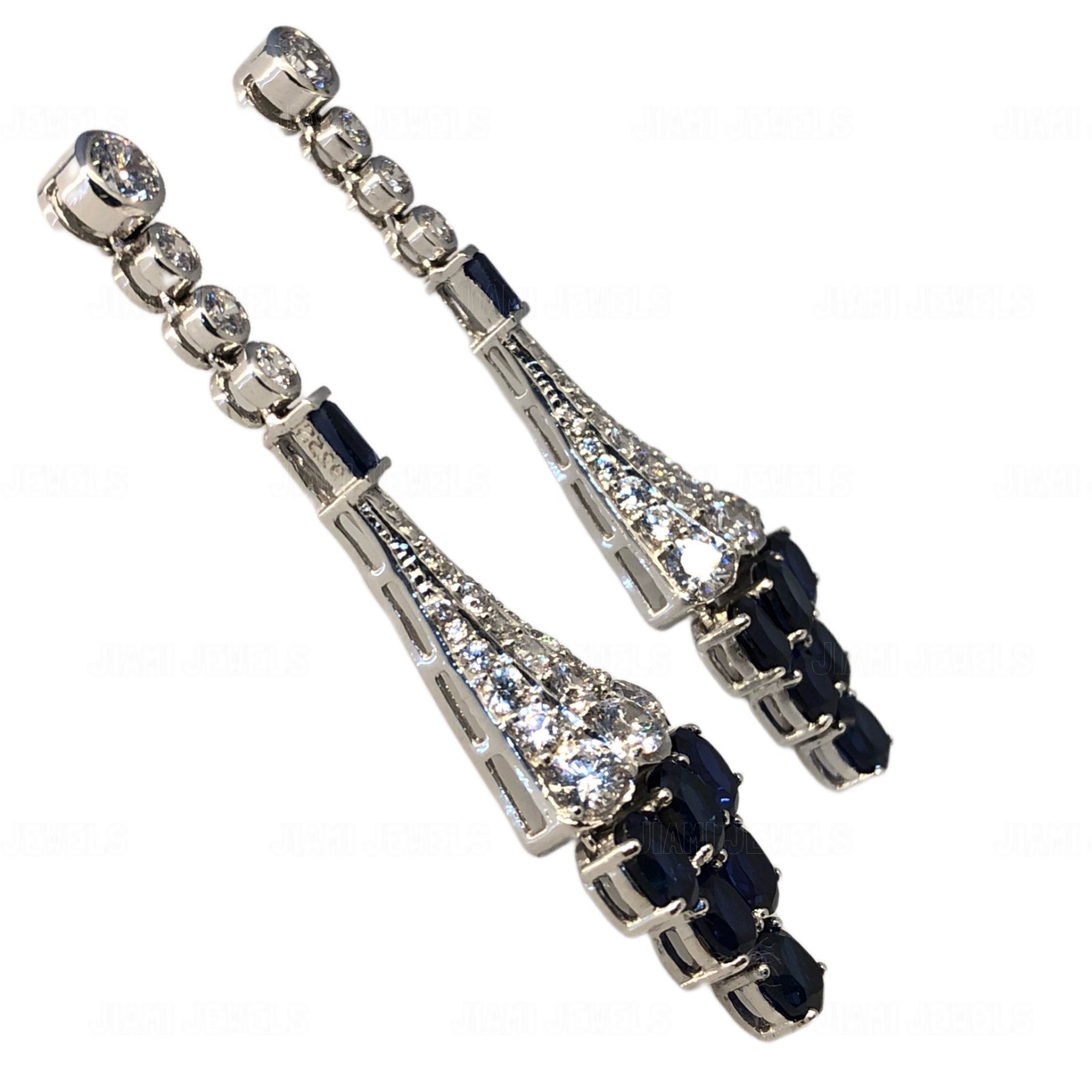 Art Deco Simulated Diamond Blue Sapphire Chandelier Drop Earrings 925 Silver