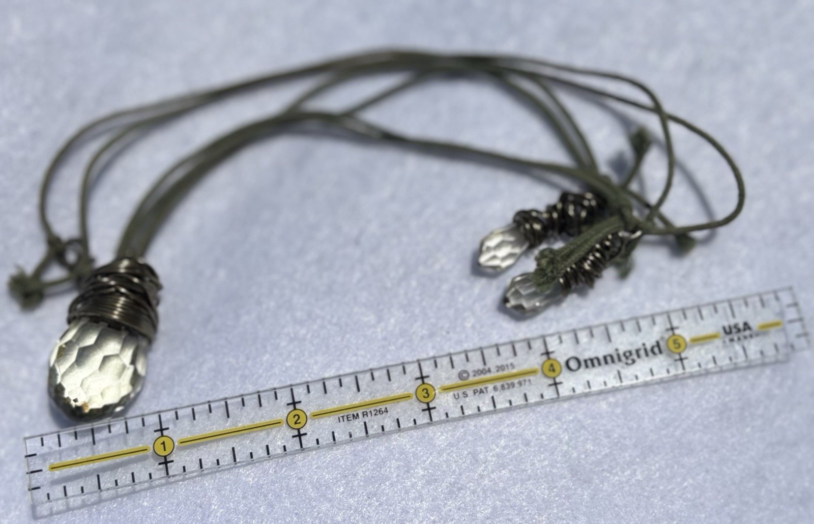 26” Long Acrylic Crystal On Sage Green Cord Boho Hippie Layering Festivals
