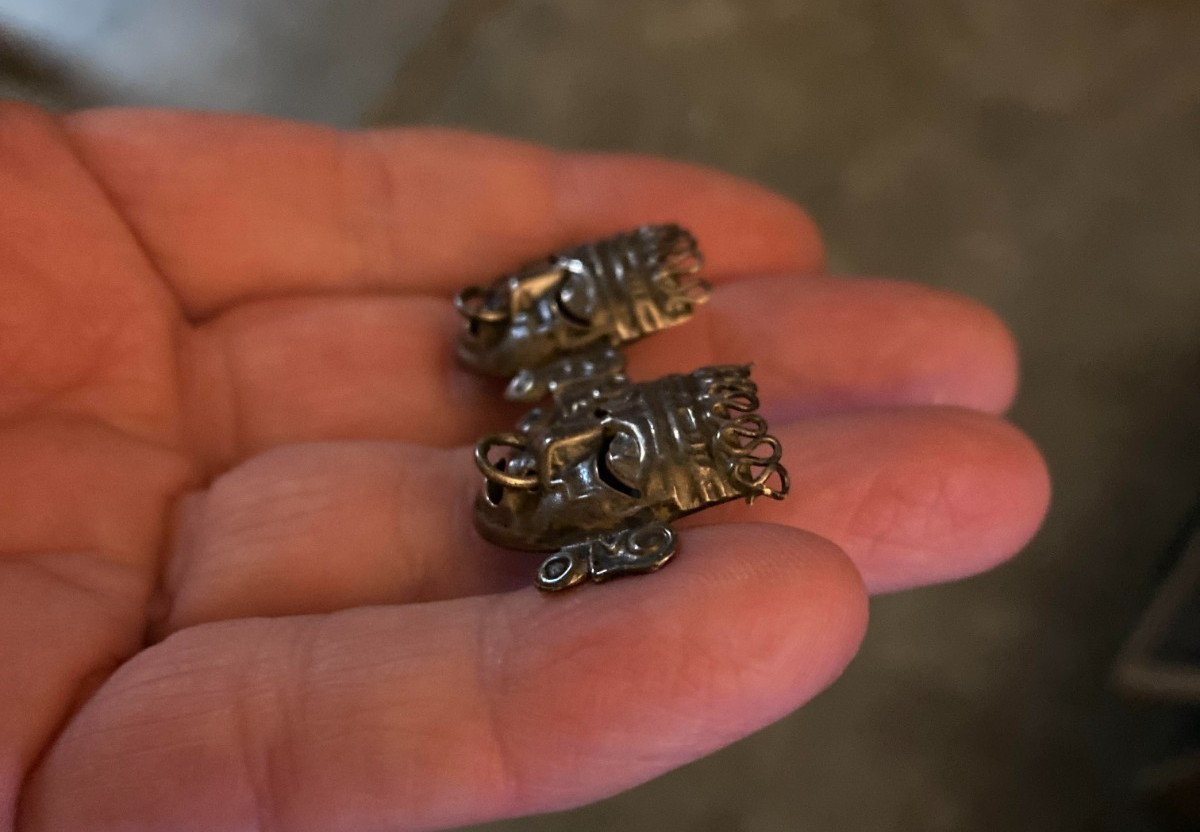 Aztec Face Tribal Mask Brooch Pin, Mexico Warrior Brooch, Vintage 1940s Mexican