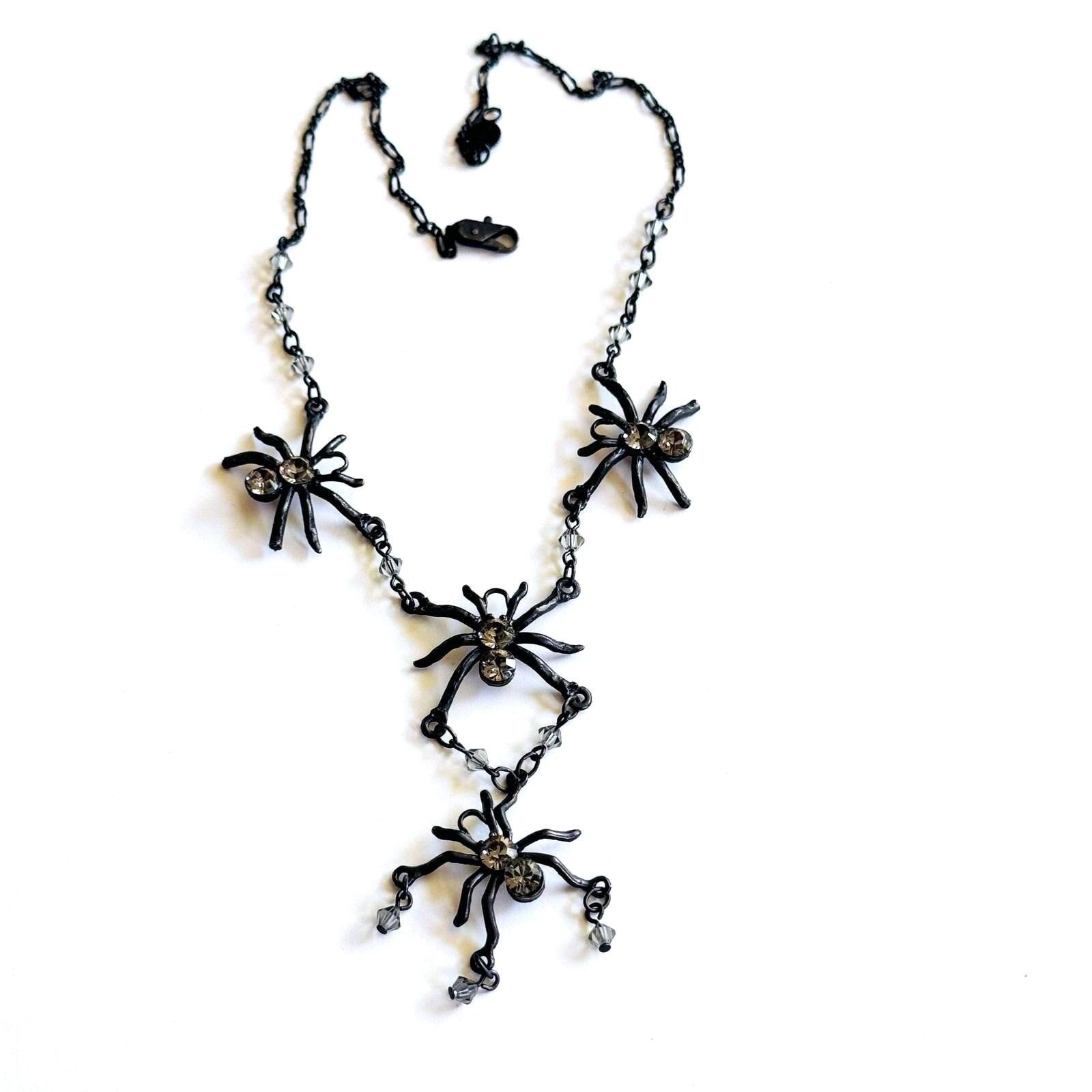 Marianna Jewelry Necklace Black Widow Spider Austrian Crystal USA Collar 90s Y2K