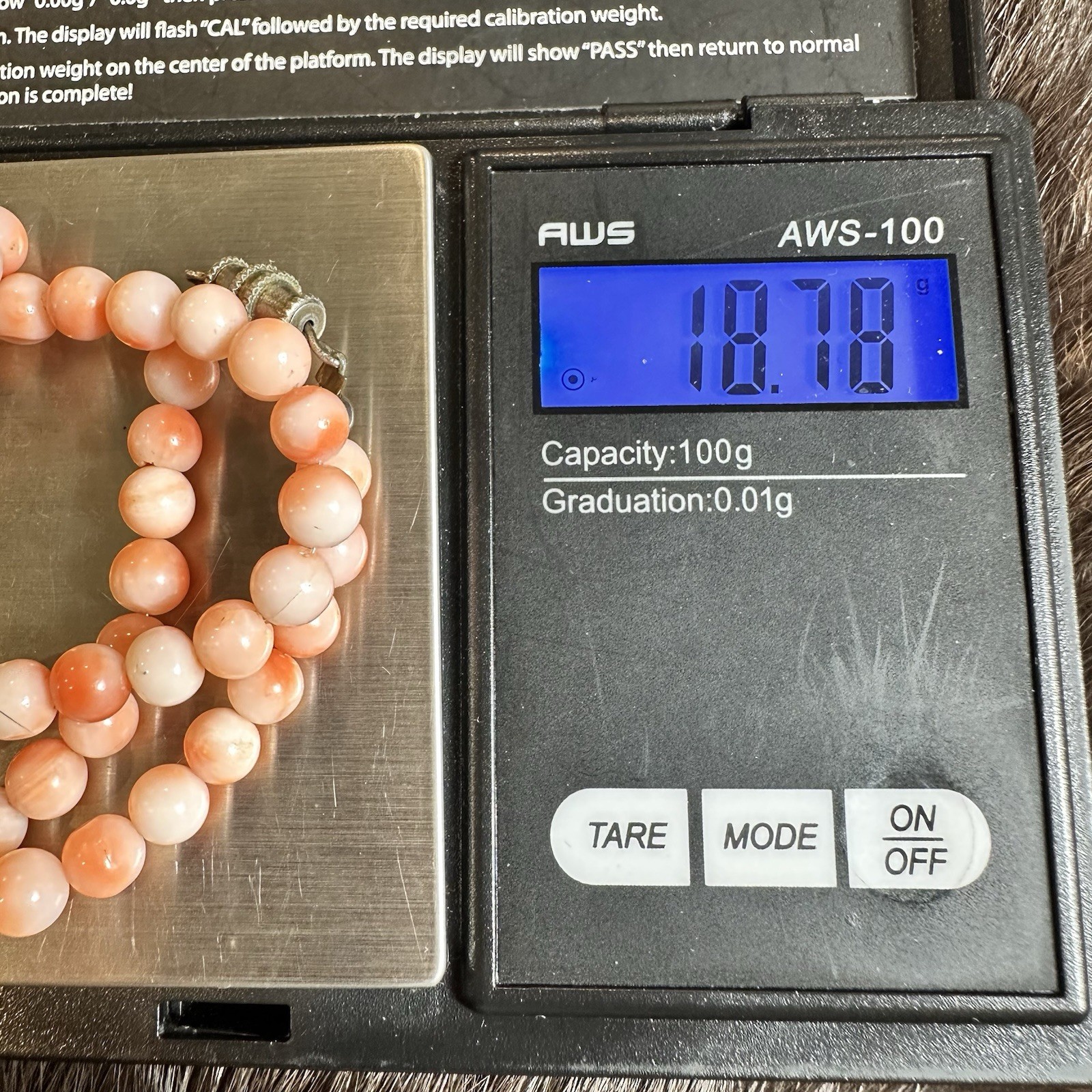 Vintage Angel Skin Salmon Coral Beaded Necklace 5mm 18gr 17”￼