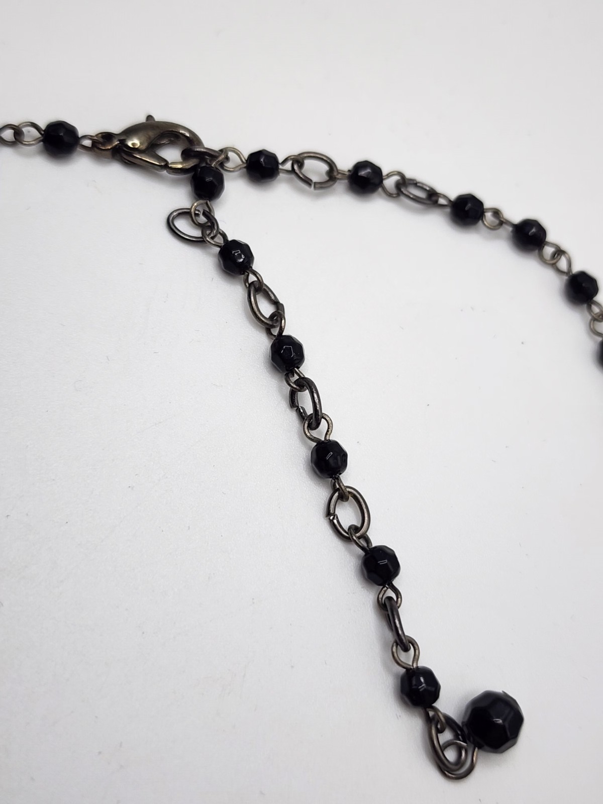Vintage Victorian Gothic Black Beaded Choker Statement Necklace Cameo Bib Collar
