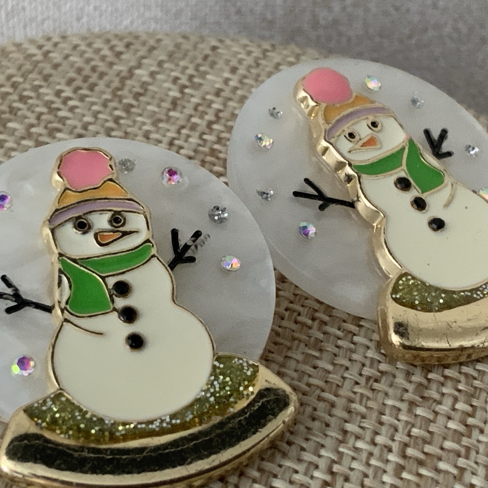 Pierced Sugarfix Gold Tone Plastic And Enamel Snow Man Snow Globe Earrings