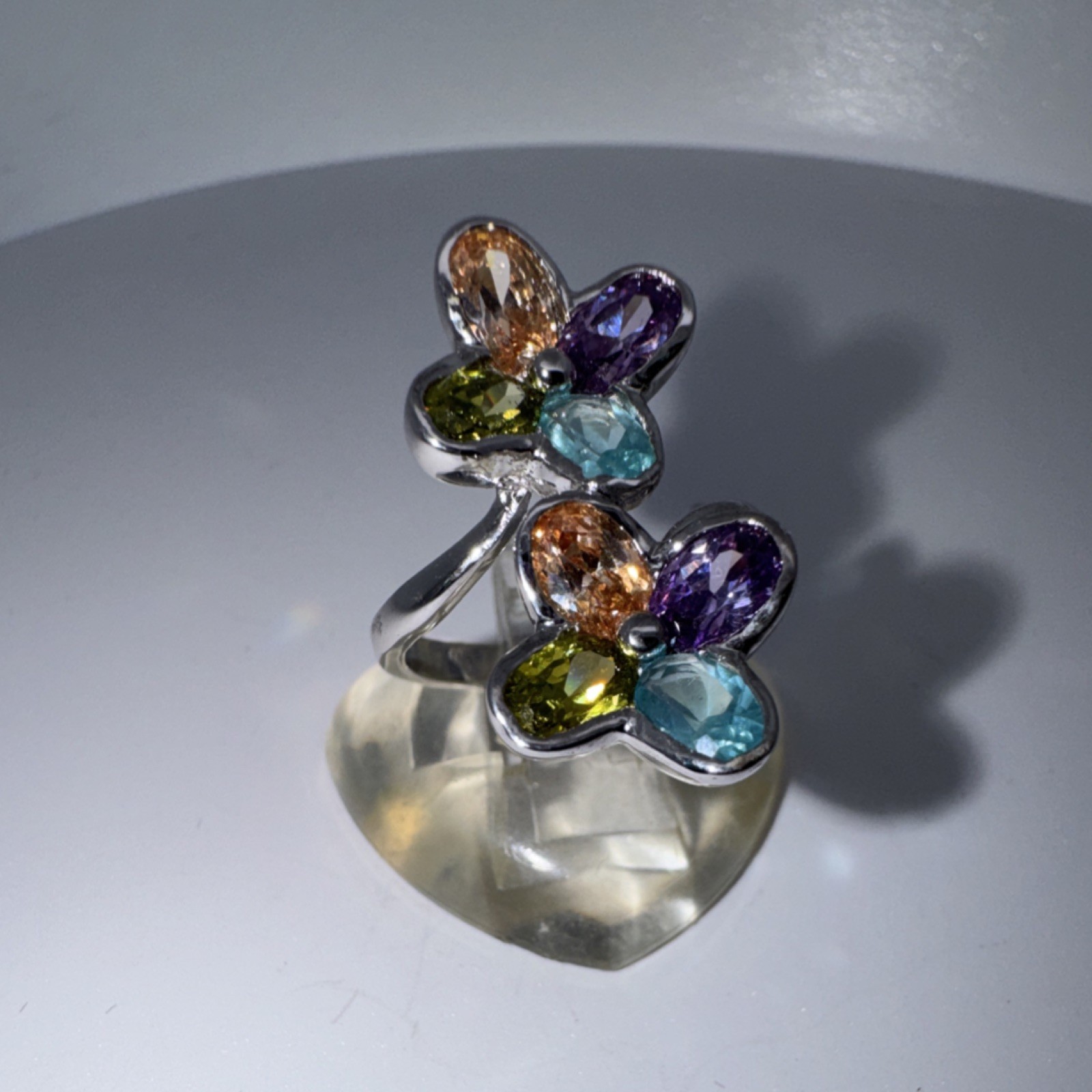 Sterling Silver ring multicolor gemstone flower design bezel setting size 8