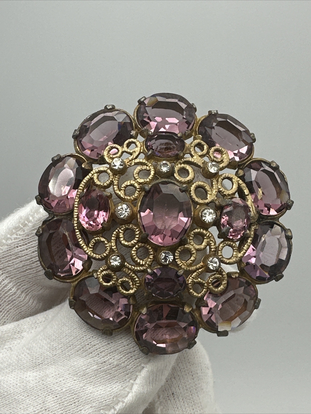 Antique Austrian Purple Crystal Brooch #746