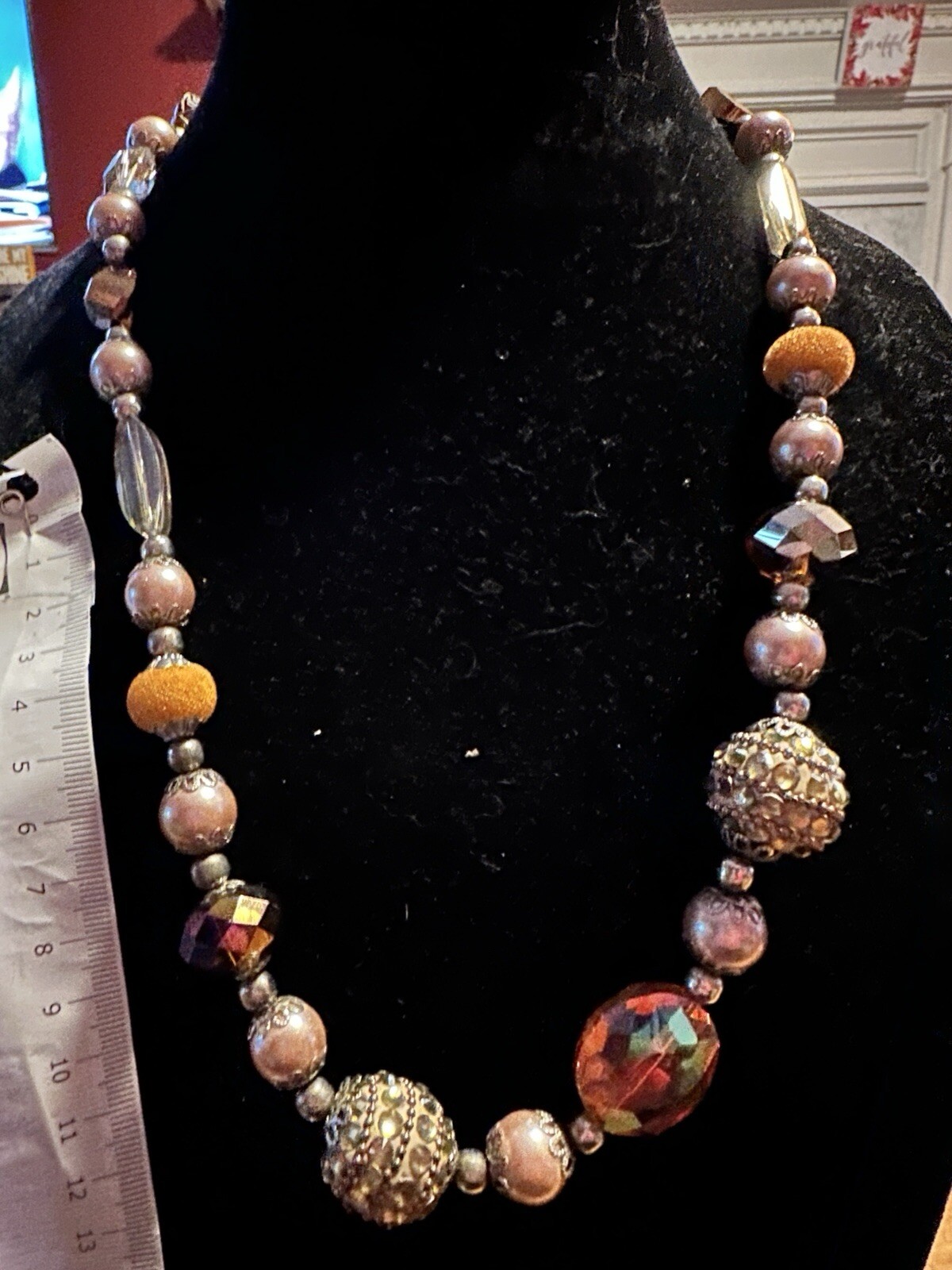 Vintage Costume Jewelry Necklace with Colorful Beads of Different Shapes