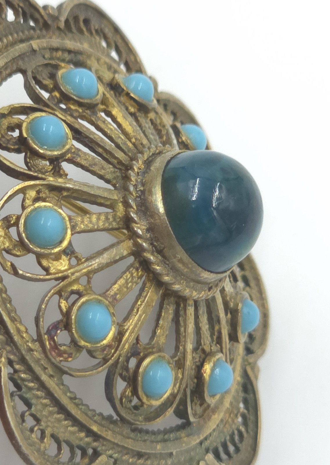 Vintage Eilat & Turquoise STERLING SILVER Filigree Cannetille BROOCH/PENDANT