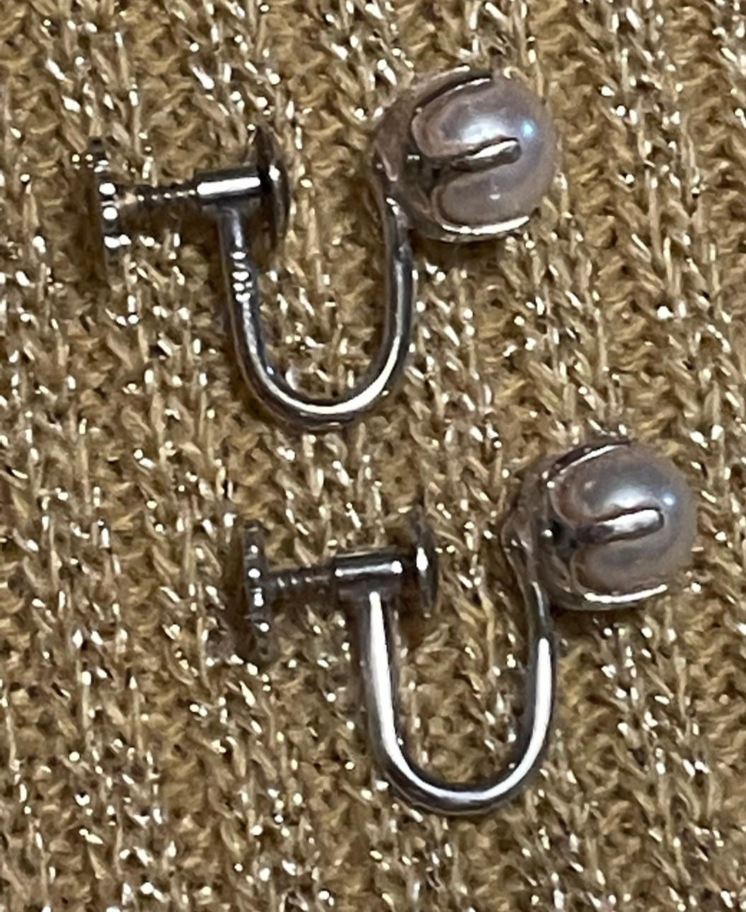 Vintage Champagne Pearls & 14K White Gold Screw Back earrings