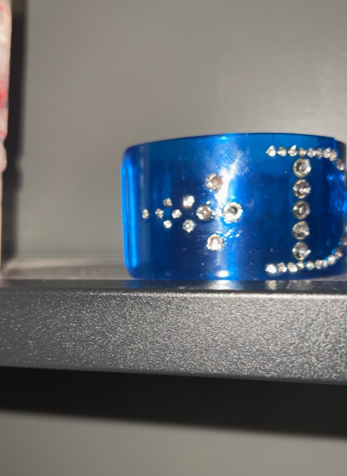 CHRISTIAN DIOR blue Lucite Cuff Bracelet with Rhinestones